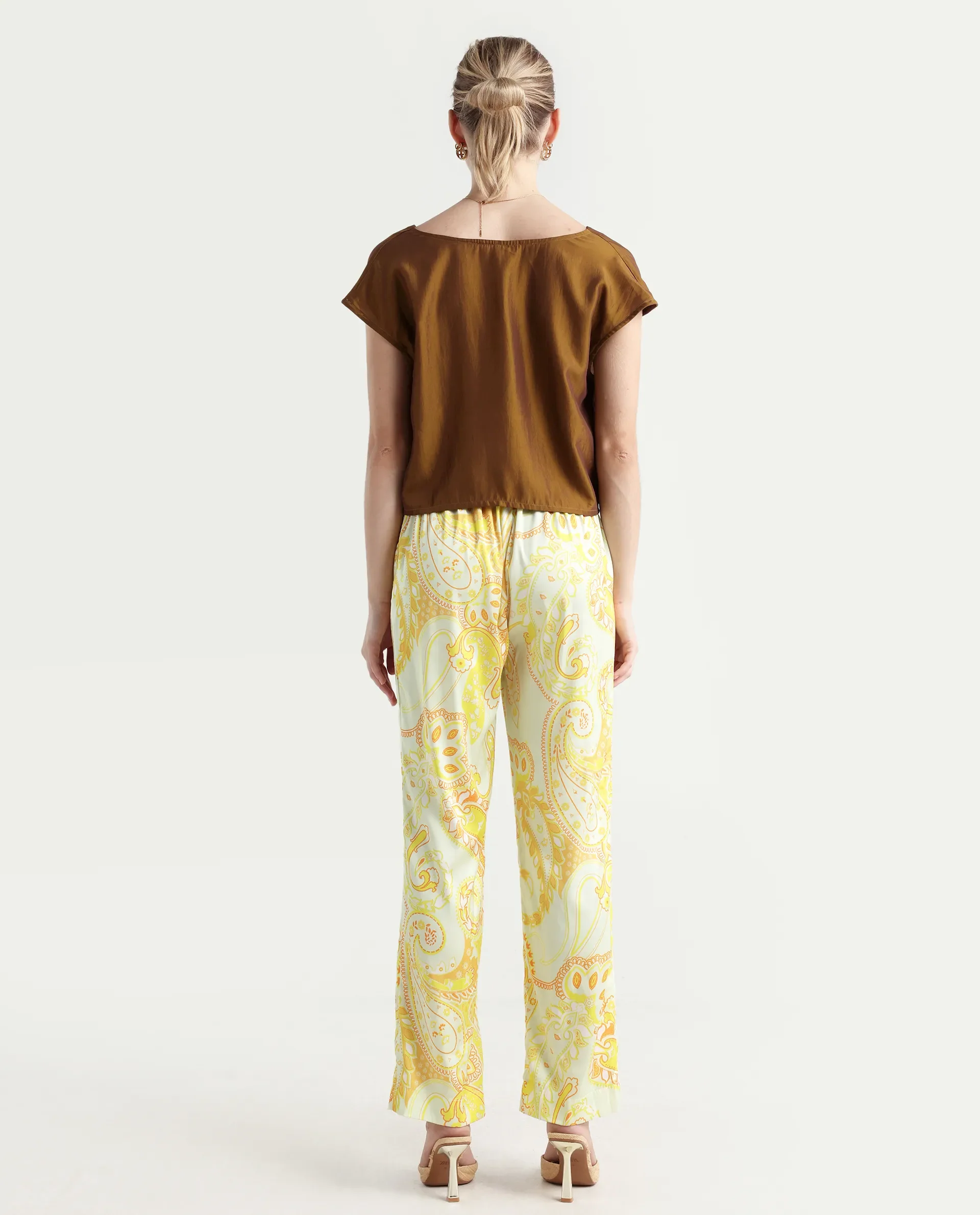 Rareism Women's Lenzet Yellow Polyester Paisley Print Ankle Length Relaxed Fit Trouser - Image 7