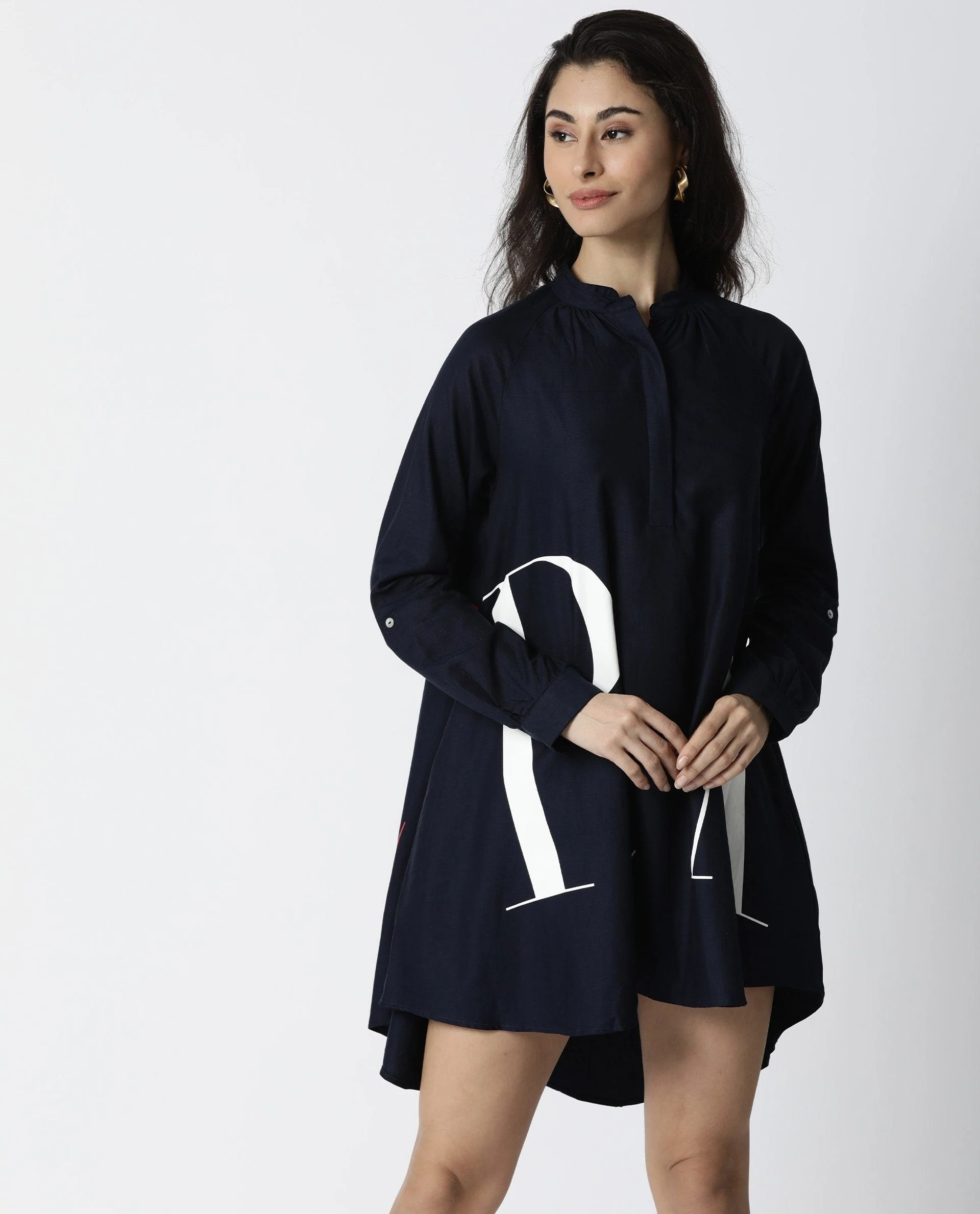 Rareism Women Leo Blue Dress Full Sleeves Solid - Image 5