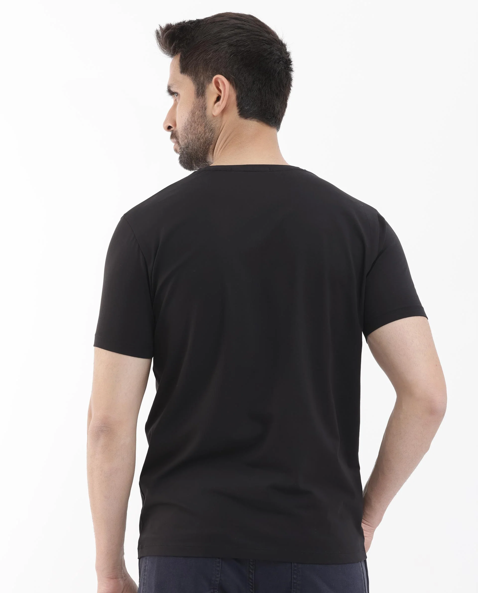 Rare Rabbit Men's Leonel Black Cotton Blend Embroidered Regular Fit Half Sleeve Crew Neck T-Shirt - Image 9