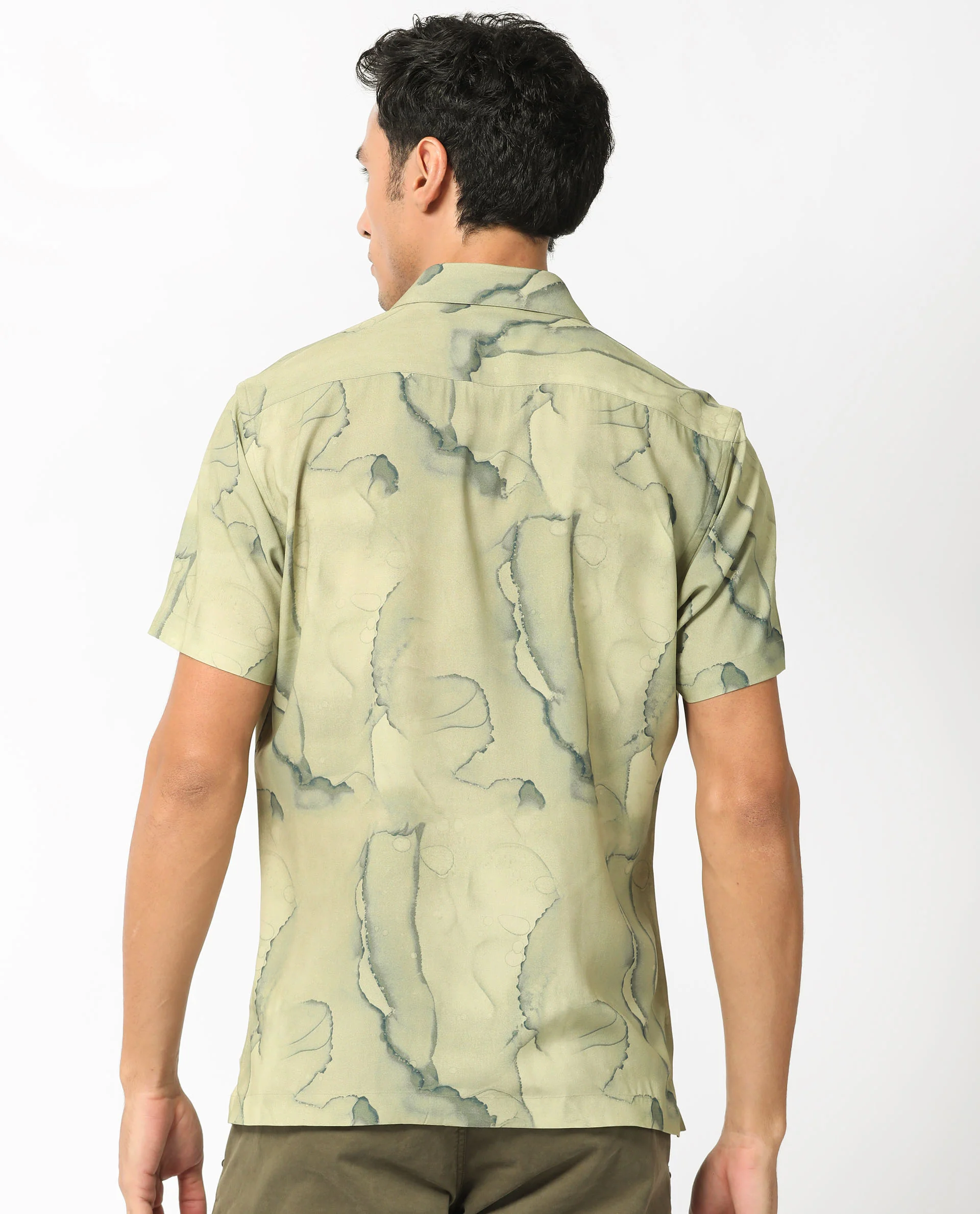 Rare Rabbit Men's Leons Ss Green Viscose Abstract Print Regular Fit Half Sleeve Collared Shirt - Image 10