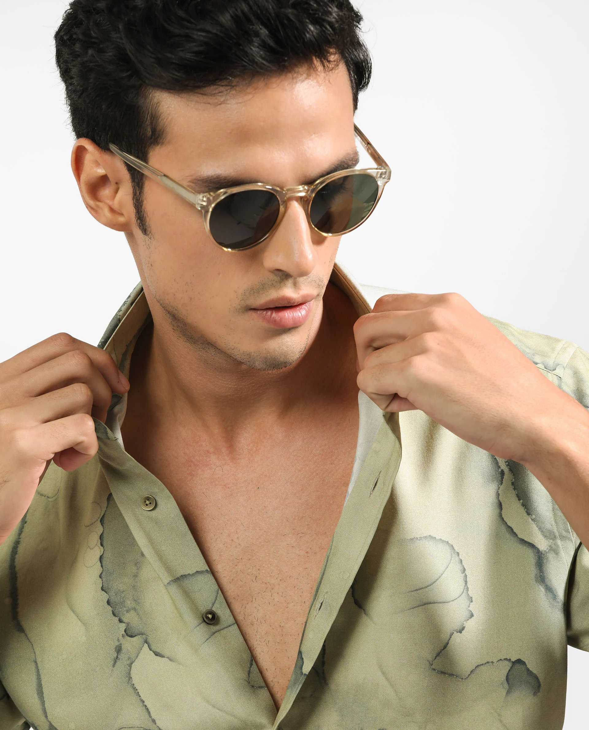 Rare Rabbit Men's Leons Ss Green Viscose Abstract Print Regular Fit Half Sleeve Collared Shirt - Image 6