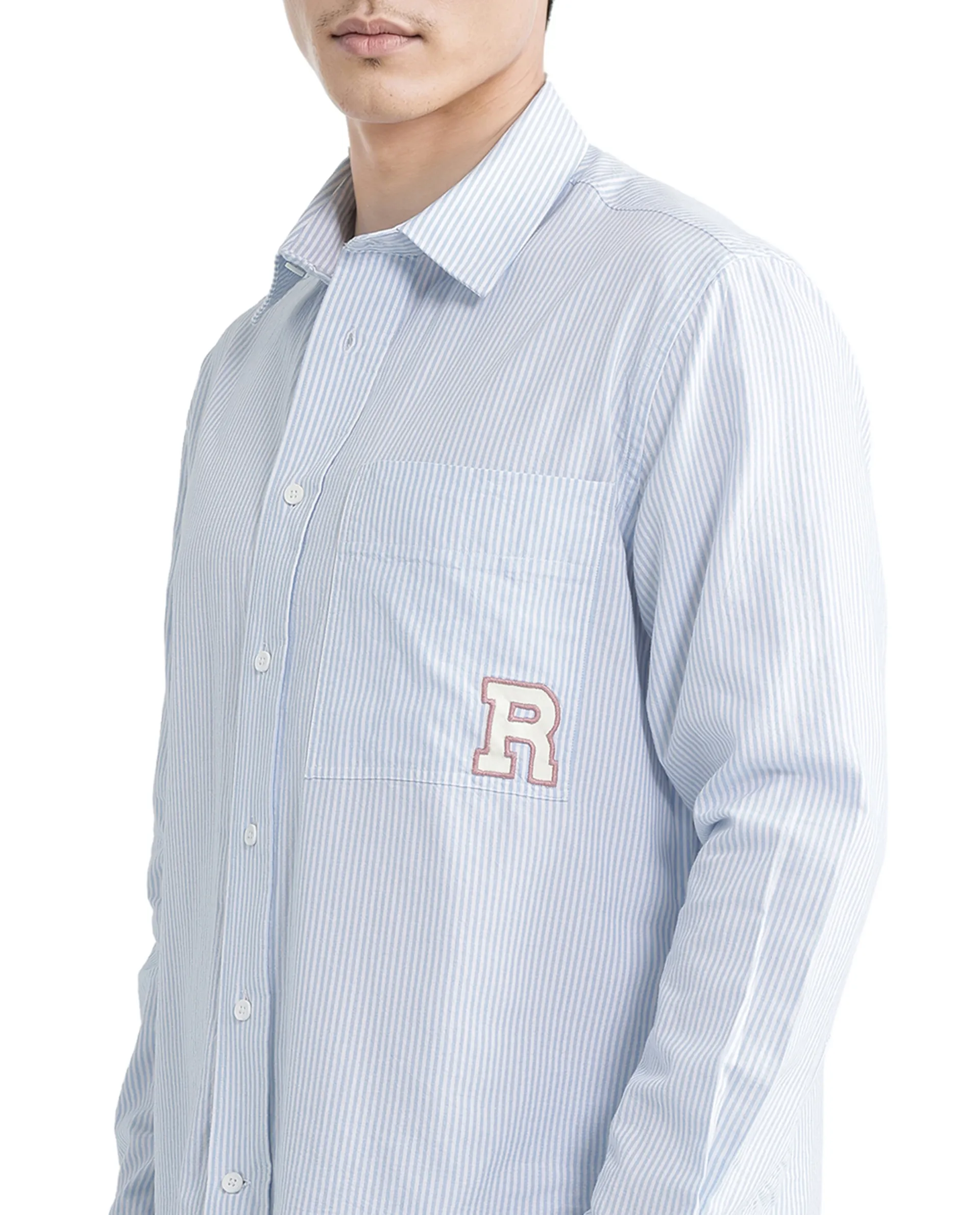 Rare Rabbit Men's Leor Blue Cotton Striped Print Regular Fit Full Sleeve Collared Shirt - Image 2