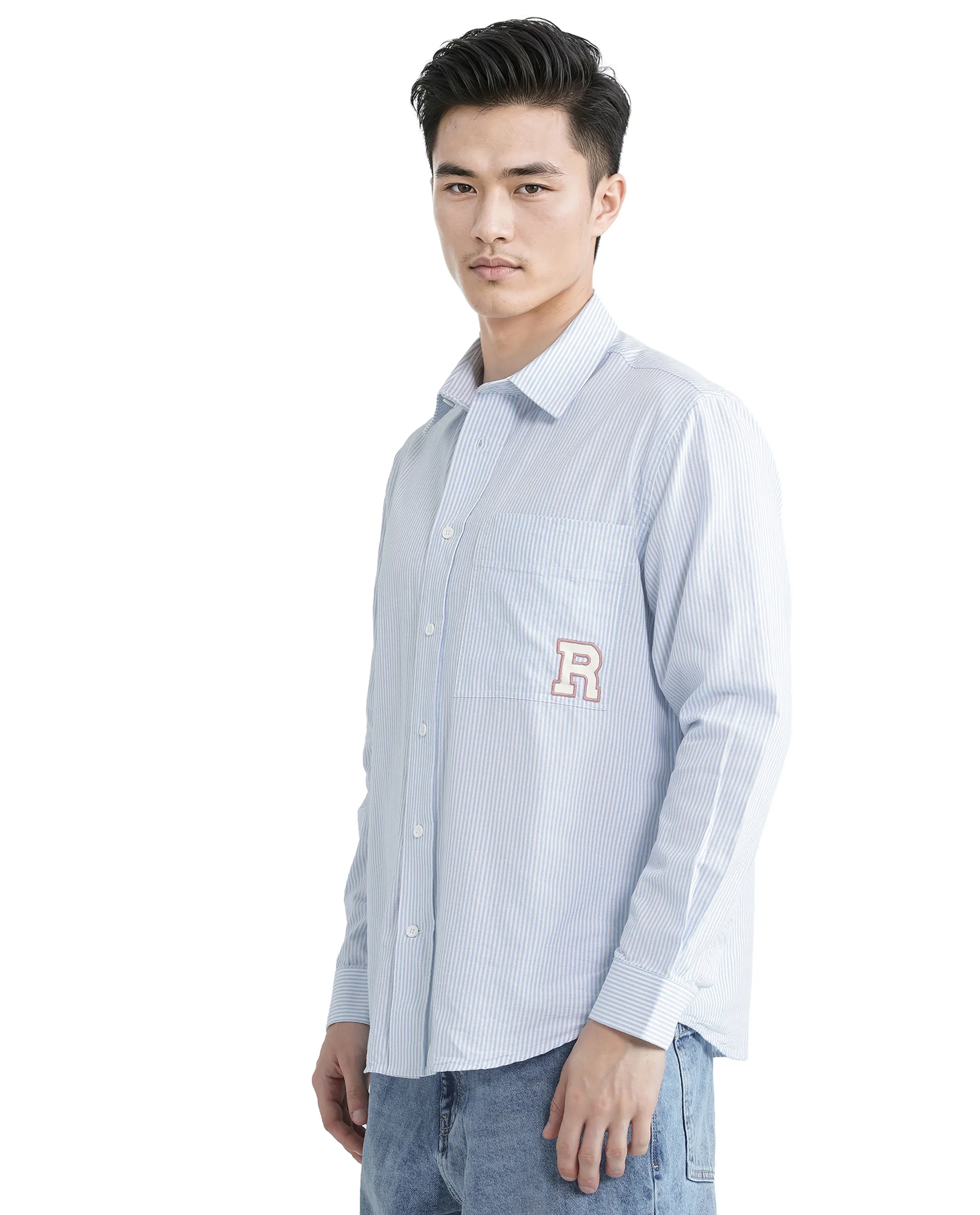 Rare Rabbit Men's Leor Blue Cotton Striped Print Regular Fit Full Sleeve Collared Shirt - Image 3