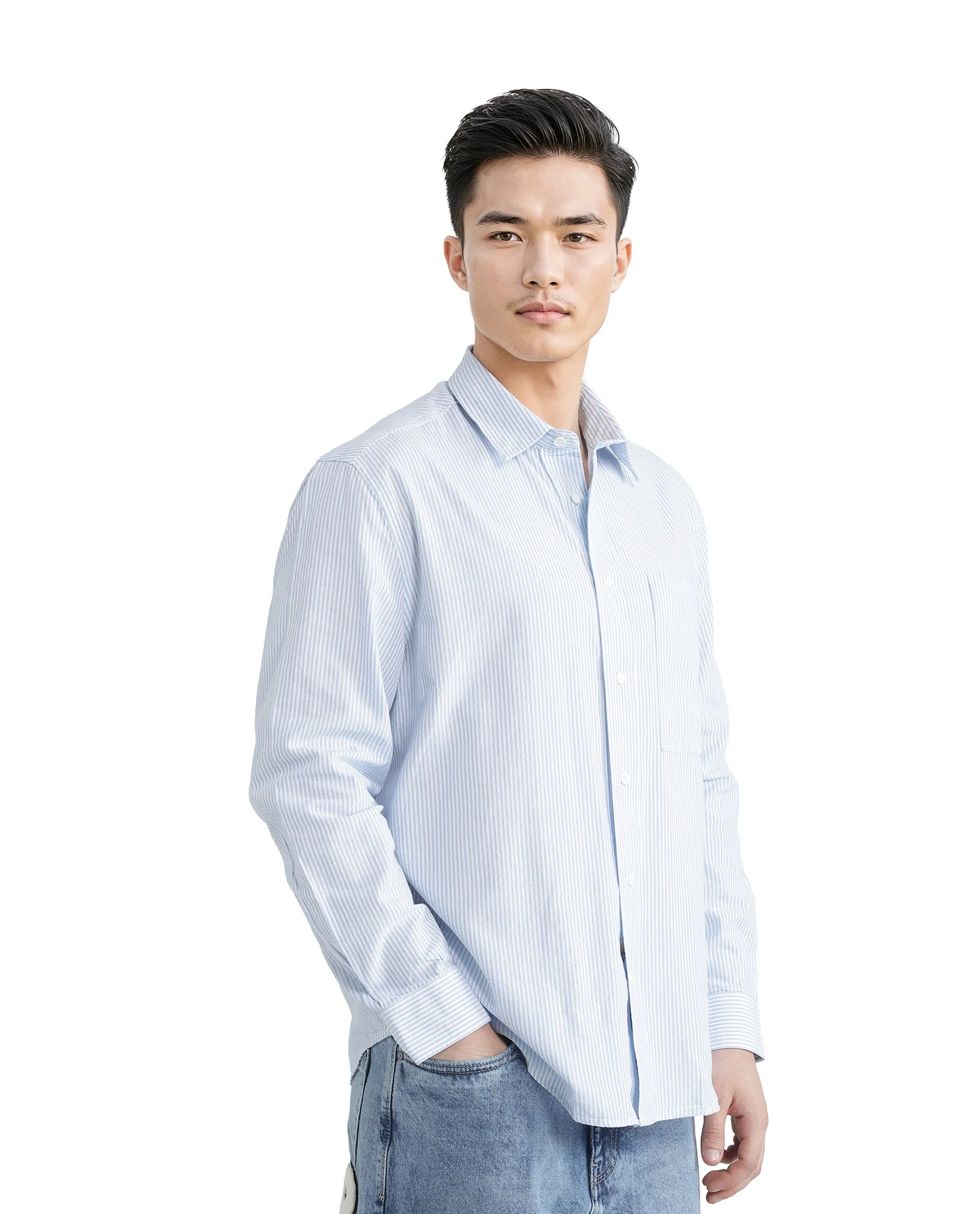 Rare Rabbit Men's Leor Blue Cotton Striped Print Regular Fit Full Sleeve Collared Shirt - Image 4