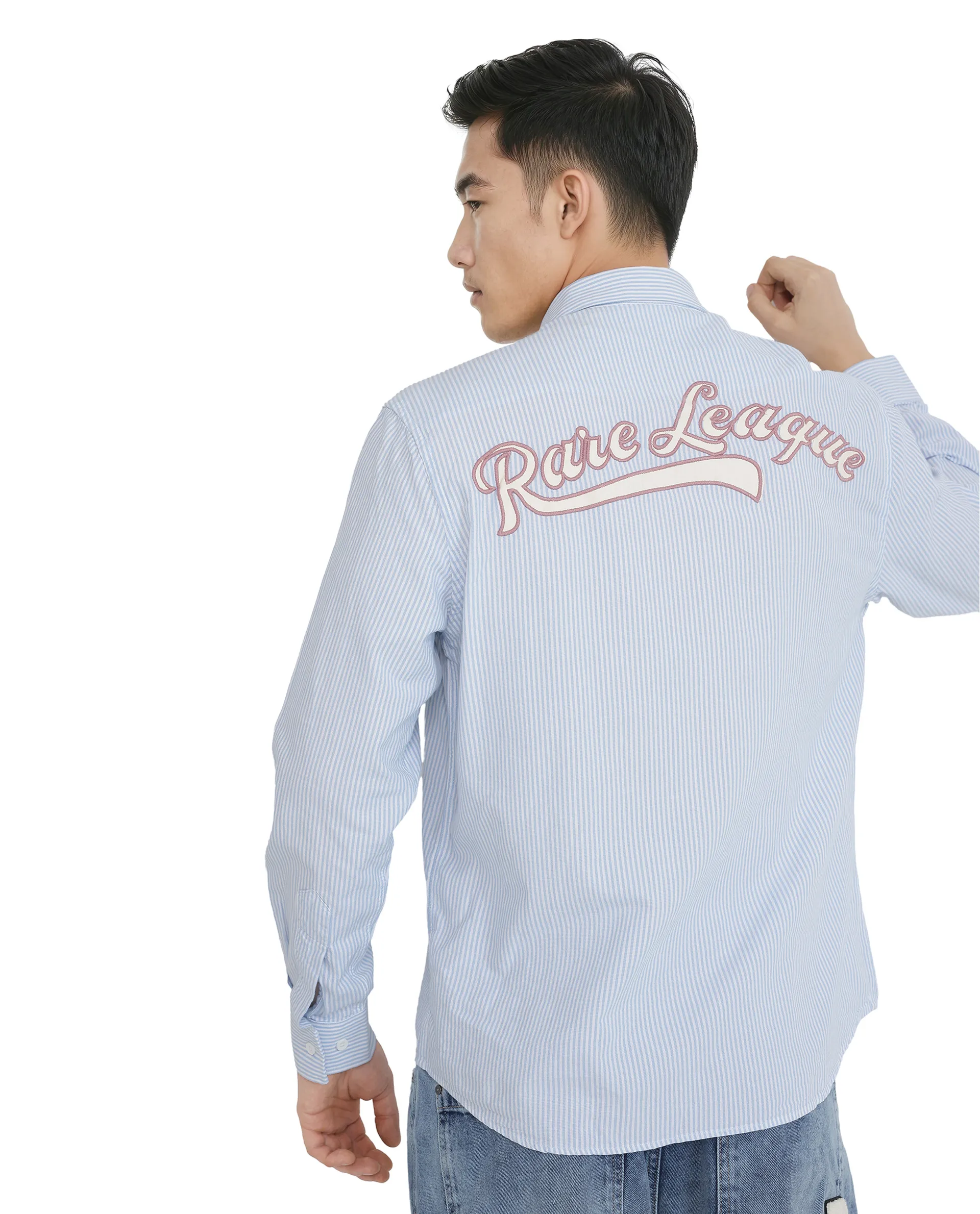 Rare Rabbit Men's Leor Blue Cotton Striped Print Regular Fit Full Sleeve Collared Shirt - Image 6