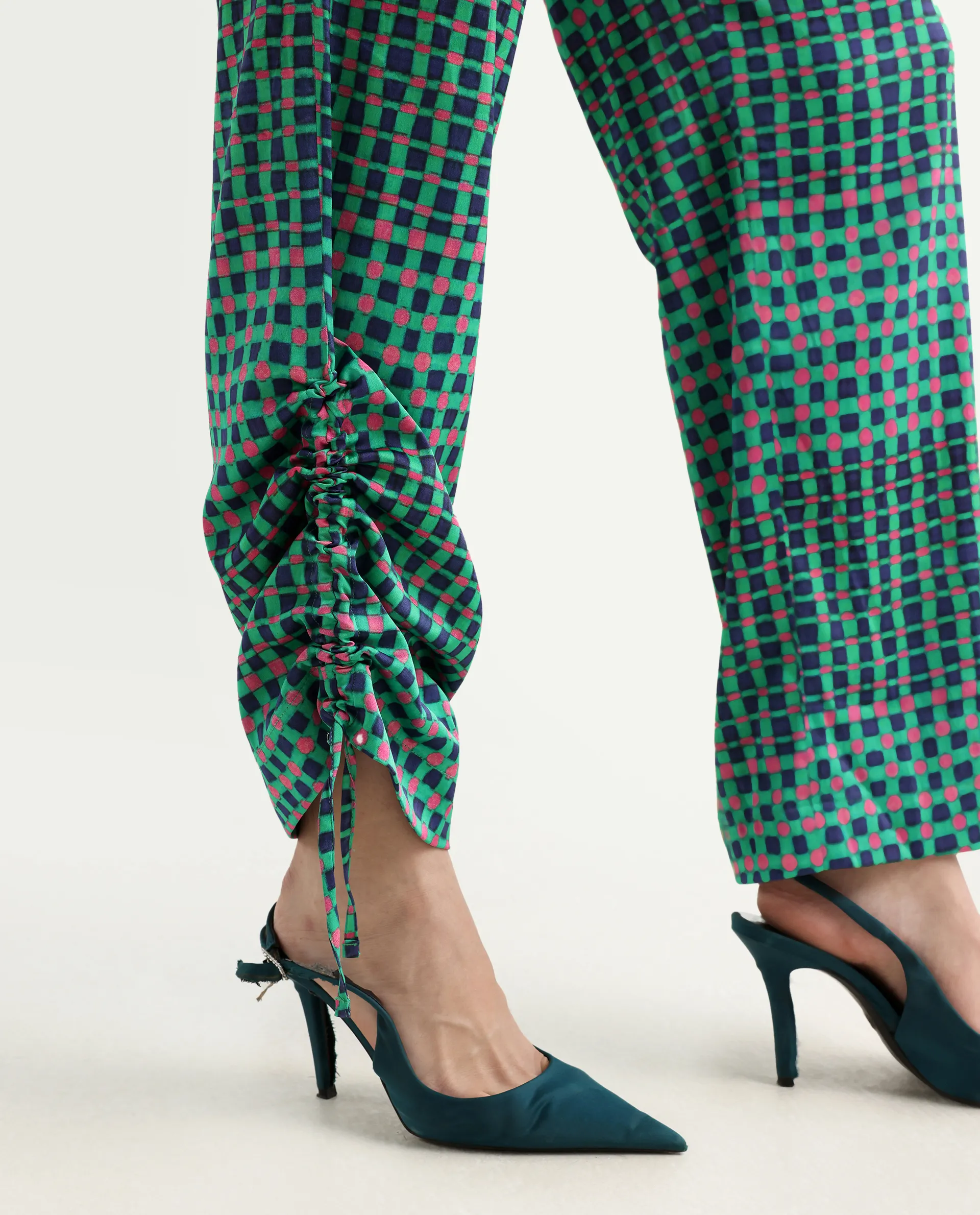 Rareism Women's Leora Green Polyester Geometric Print Ankle Length Tailored Trouser - Image 5