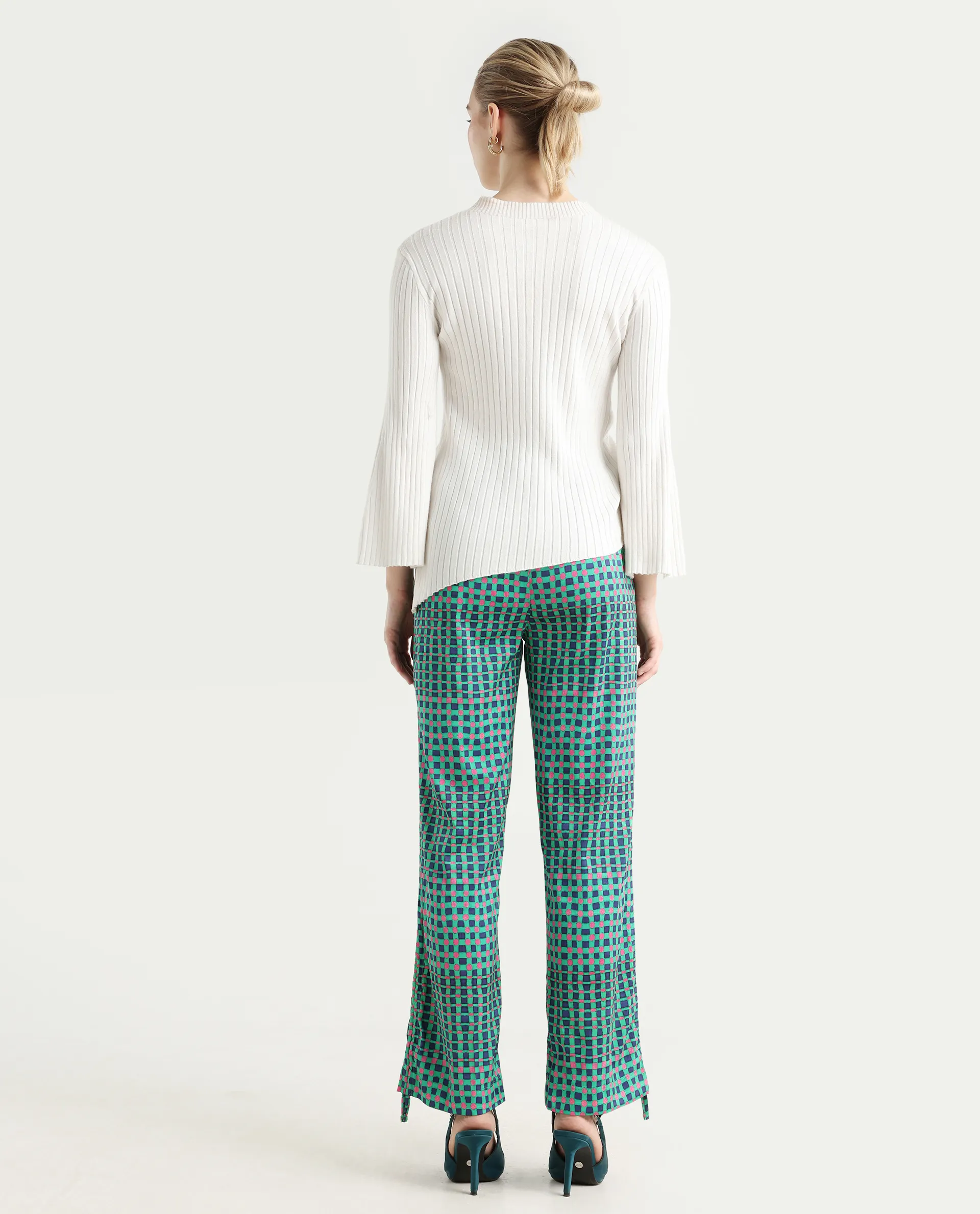 Rareism Women's Leora Green Polyester Geometric Print Ankle Length Tailored Trouser - Image 8
