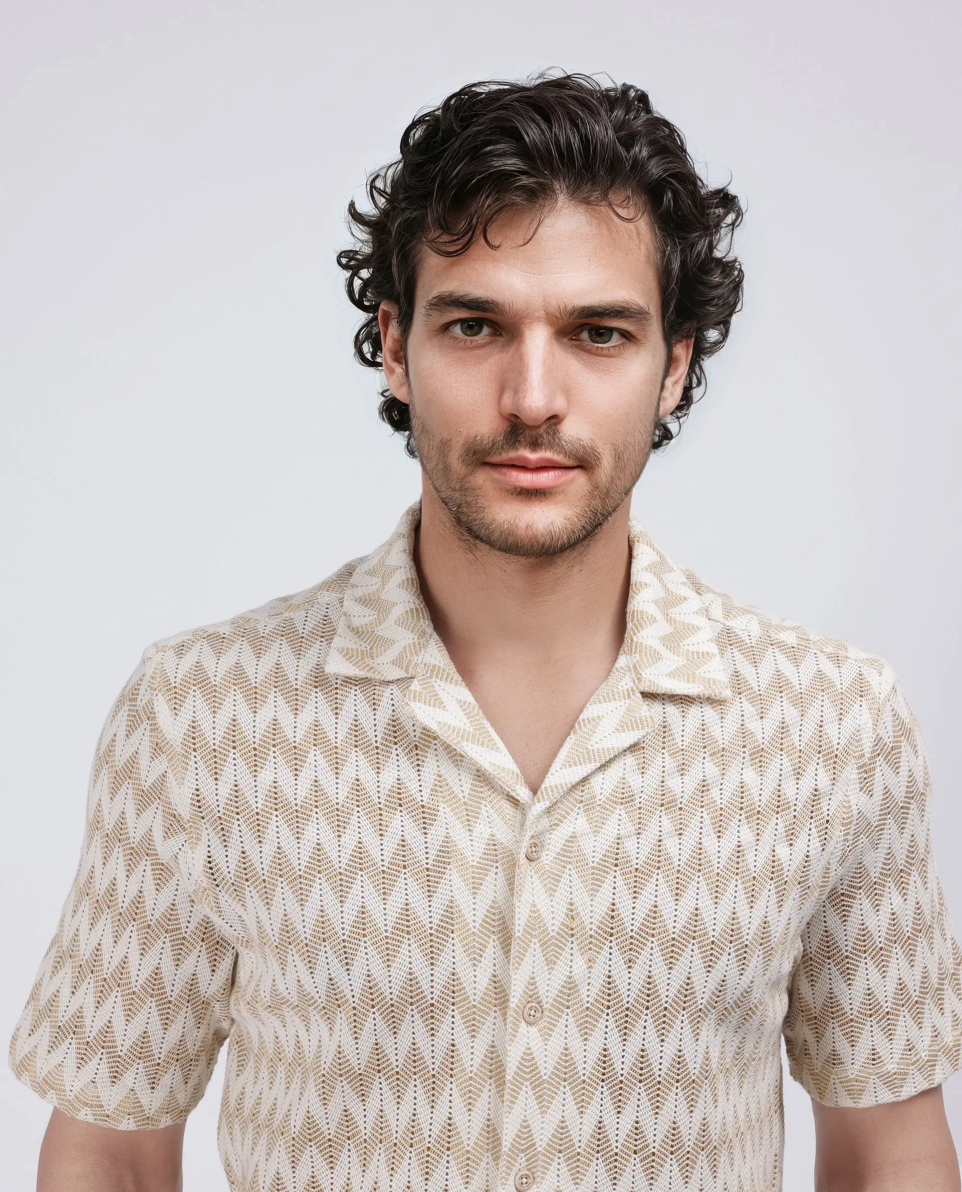 Rare Rabbit Men's Leos Beige Cotton Textured Boxy Fit Half Sleeve Cuban Collar Shirt - Image 8