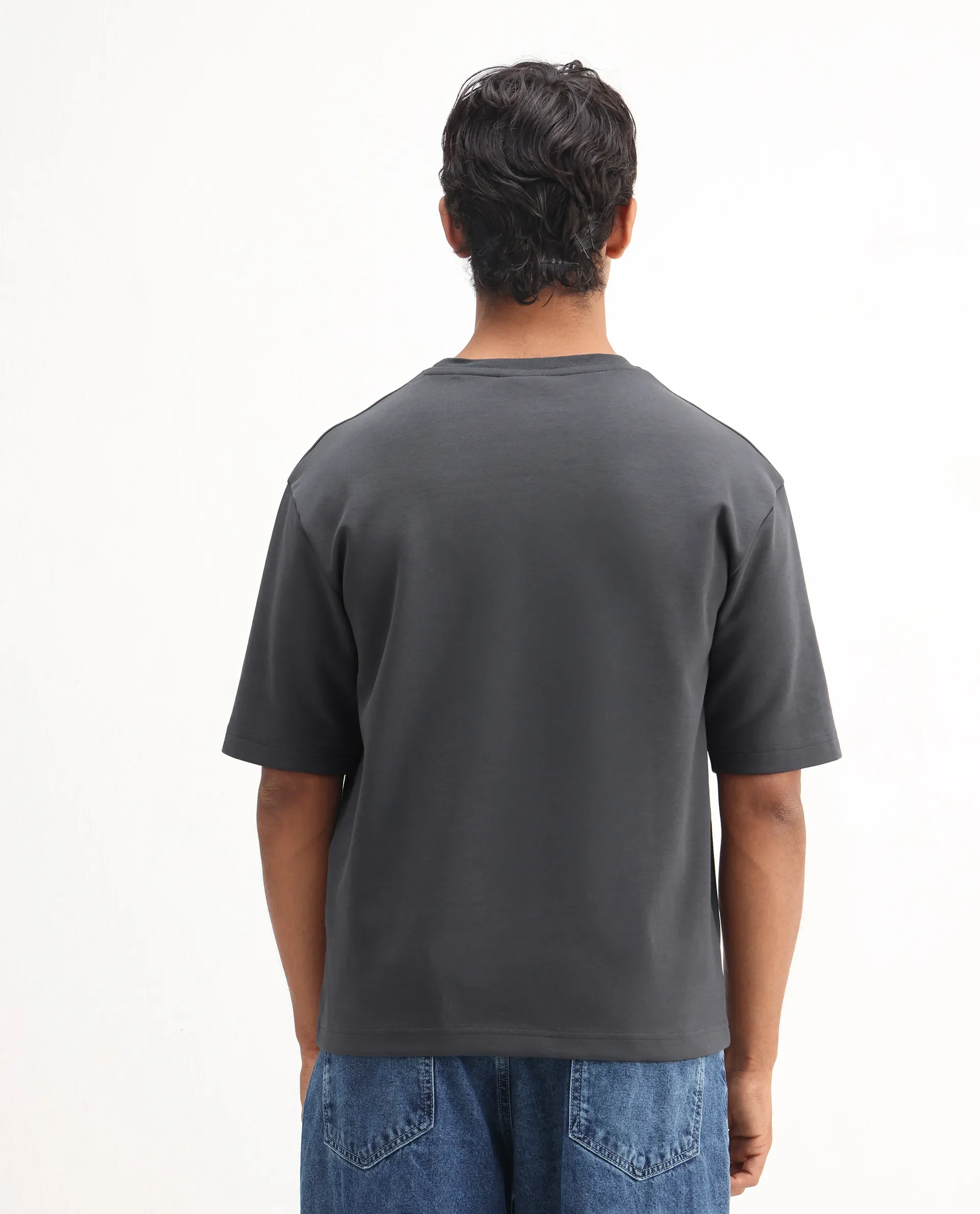 Rare Rabbit Men's Lerc Dark Grey Cotton Blend Graphic Print Oversized Fit Half Sleeve Crew Neck T-Shirt - Image 7
