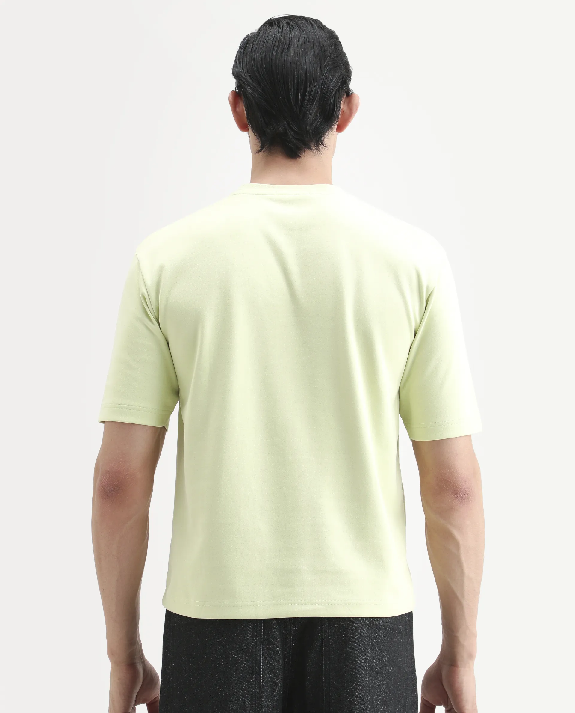 Rare Rabbit Men's Lerc-S26 Flouroscent Yellow Cotton Blend Fabric Half Sleeve Crew Neck Oversize Embroidered T-Shirt - Image 7