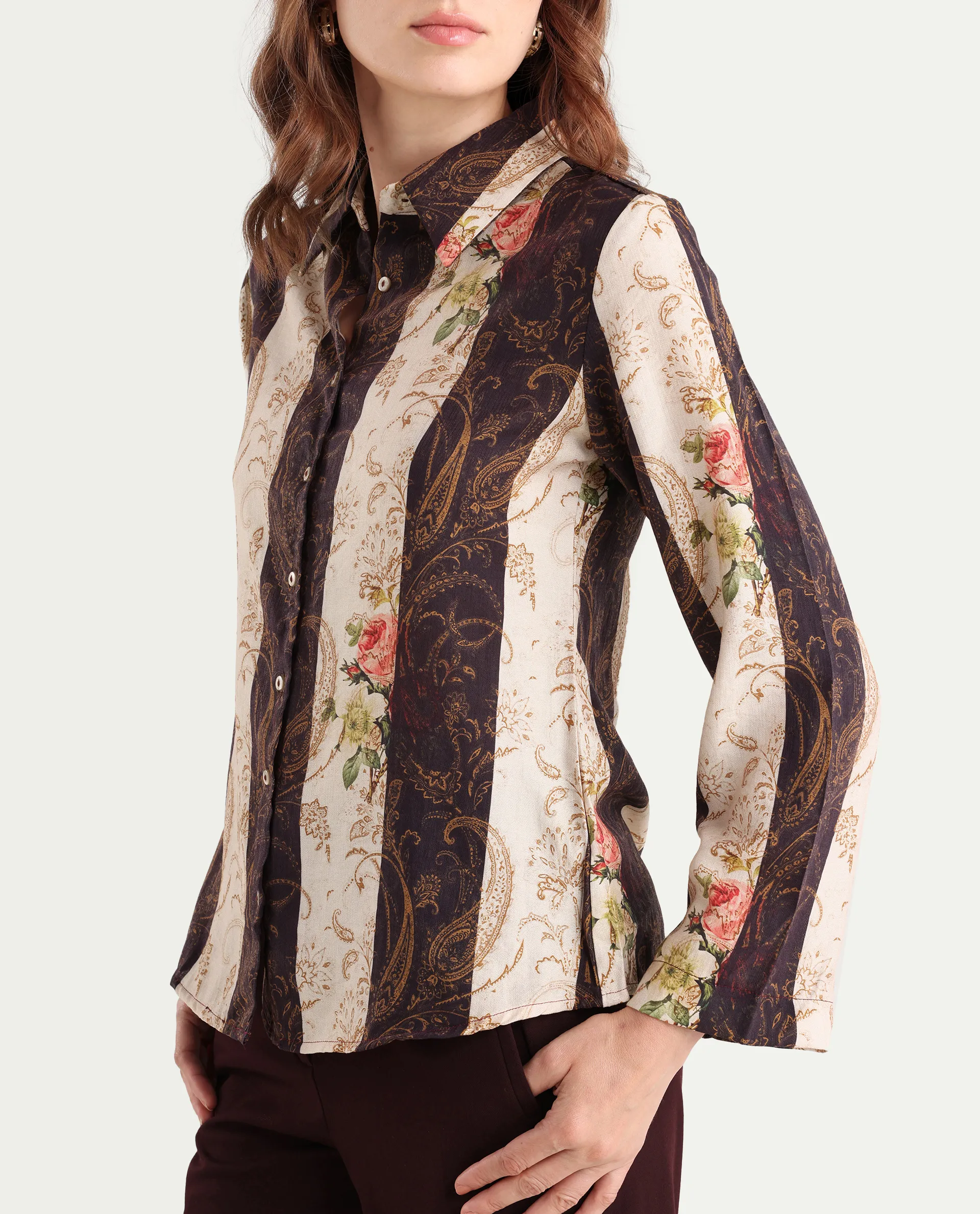 Rareism Women's Lesent Multi Viscose Blend Drop Collar Paisley Print Cuffed Sleeve Regular Fit Top - Image 4