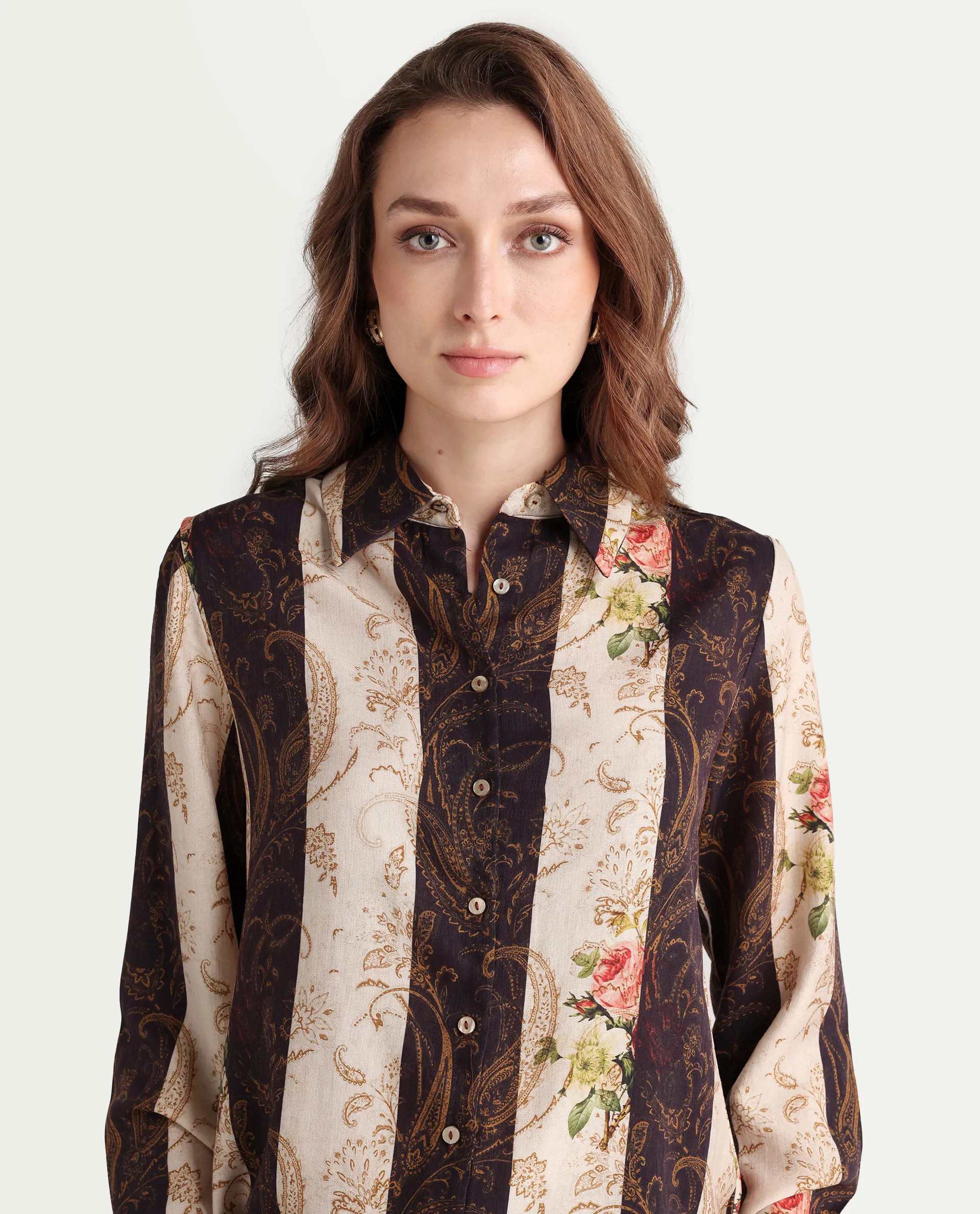 Rareism Women's Lesent Multi Viscose Blend Drop Collar Paisley Print Cuffed Sleeve Regular Fit Top - Image 5