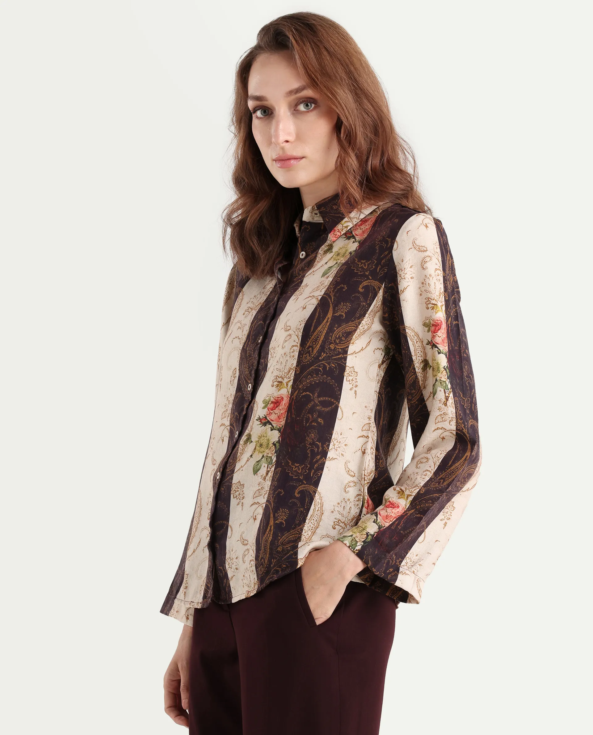 Rareism Women's Lesent Multi Viscose Blend Drop Collar Paisley Print Cuffed Sleeve Regular Fit Top - Image 6