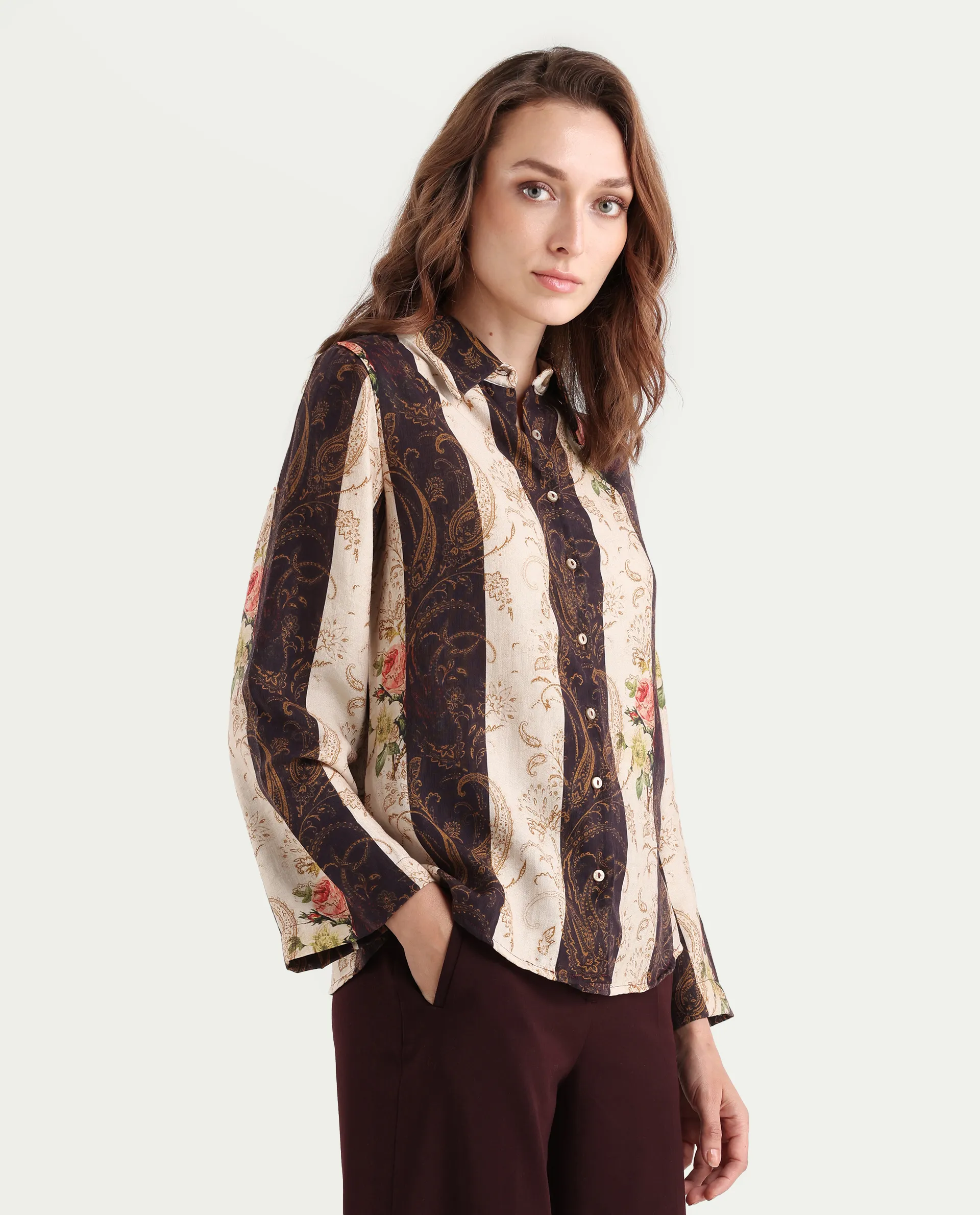 Rareism Women's Lesent Multi Viscose Blend Drop Collar Paisley Print Cuffed Sleeve Regular Fit Top - Image 7
