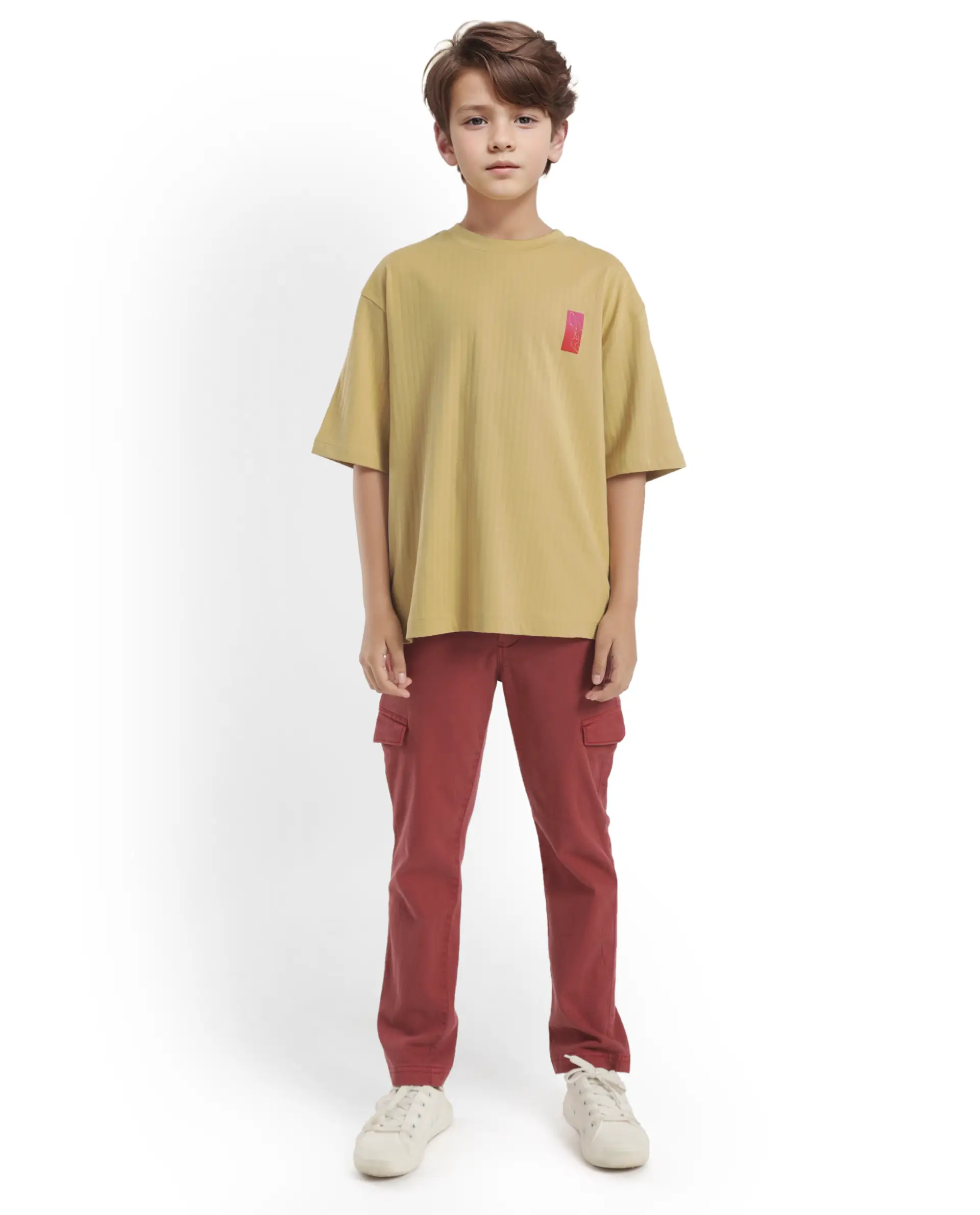 Rare Ones Kids Lest Mustard Cotton Half Sleeves Ribbed Crew Neck Graphic Back Print Oversized Fit T-Shirt - Image 2