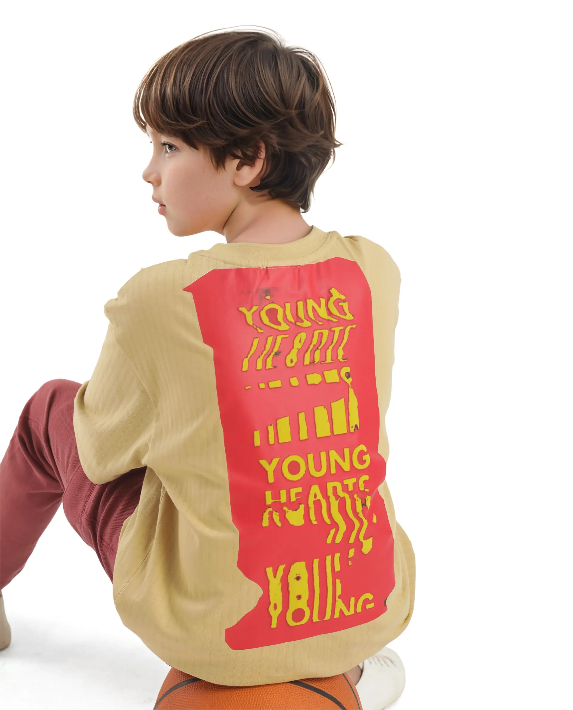Rare Ones Kids Lest Mustard Cotton Half Sleeves Ribbed Crew Neck Graphic Back Print Oversized Fit T-Shirt - Image 3