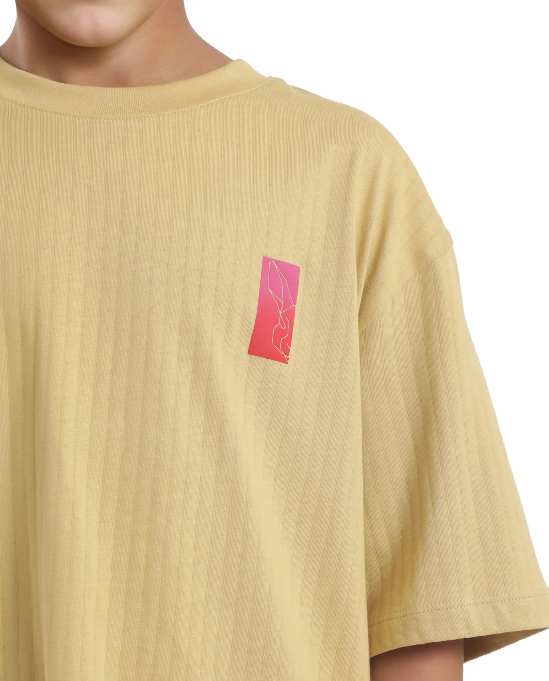 Rare Ones Kids Lest Mustard Cotton Half Sleeves Ribbed Crew Neck Graphic Back Print Oversized Fit T-Shirt - Image 4