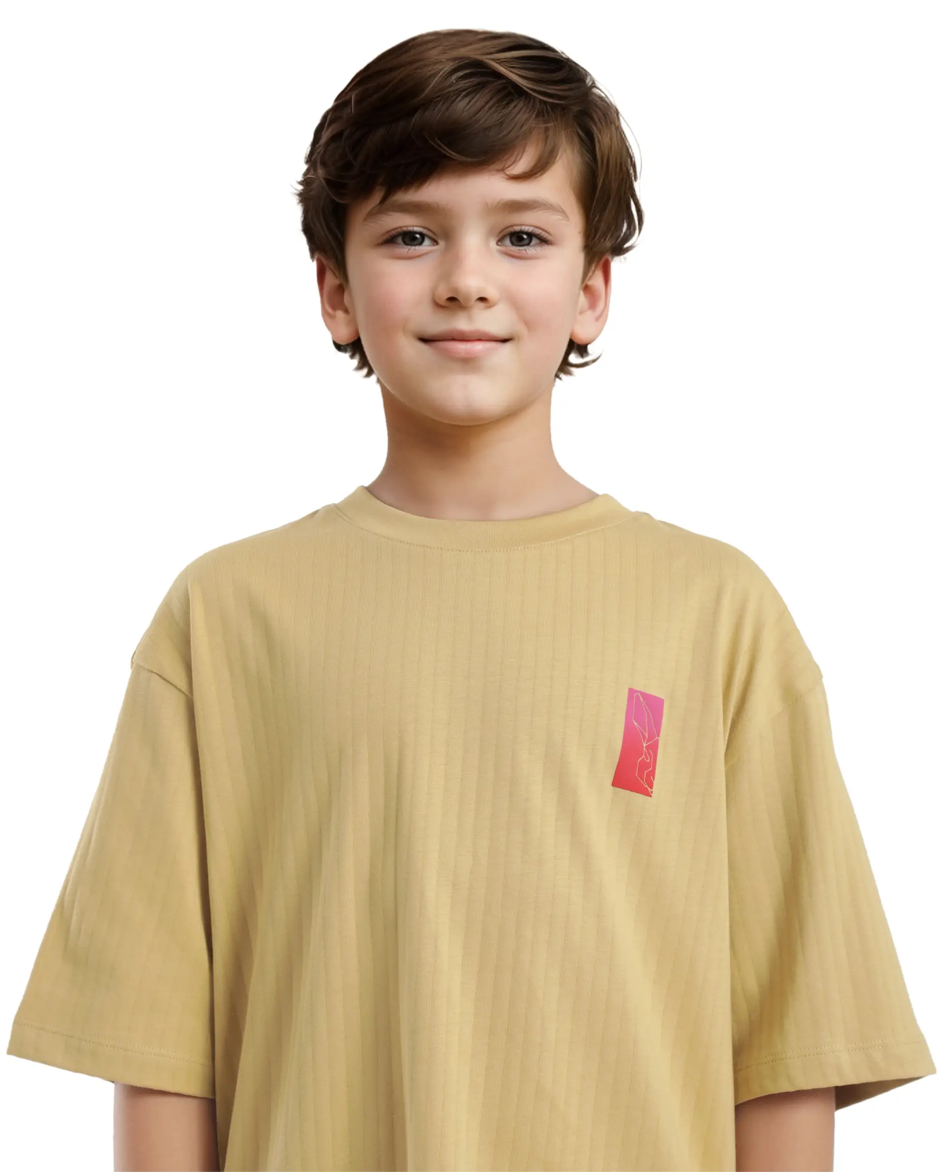 Rare Ones Kids Lest Mustard Cotton Half Sleeves Ribbed Crew Neck Graphic Back Print Oversized Fit T-Shirt - Image 5