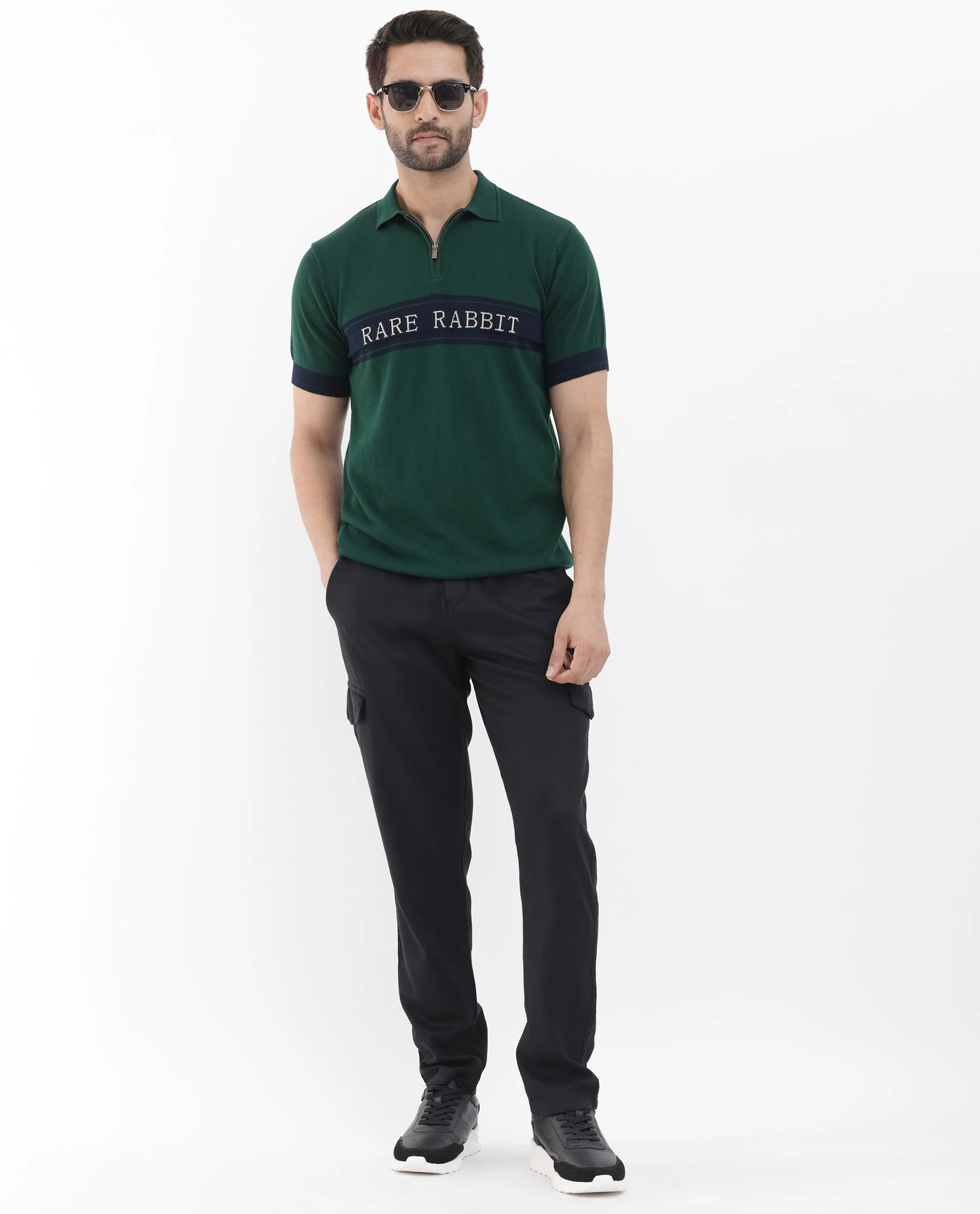 Rare Rabbit Men's Lester Green Cotton Jacquard Regular Fit Half Sleeve Polo - Image 2