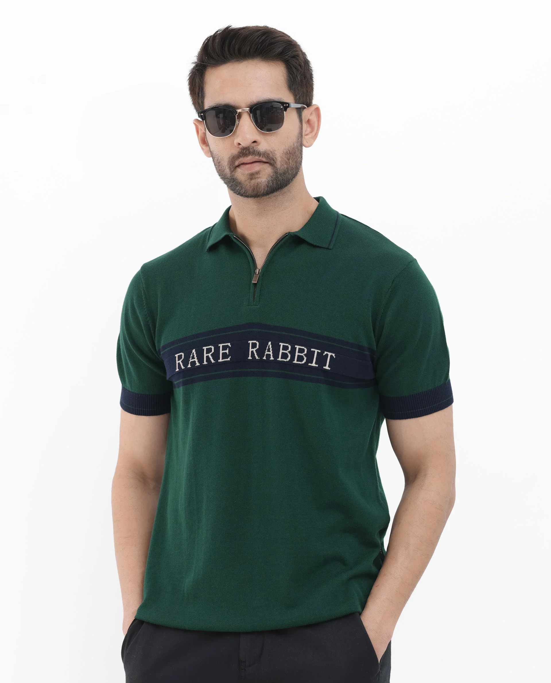 Rare Rabbit Men's Lester Green Cotton Jacquard Regular Fit Half Sleeve Polo - Image 3