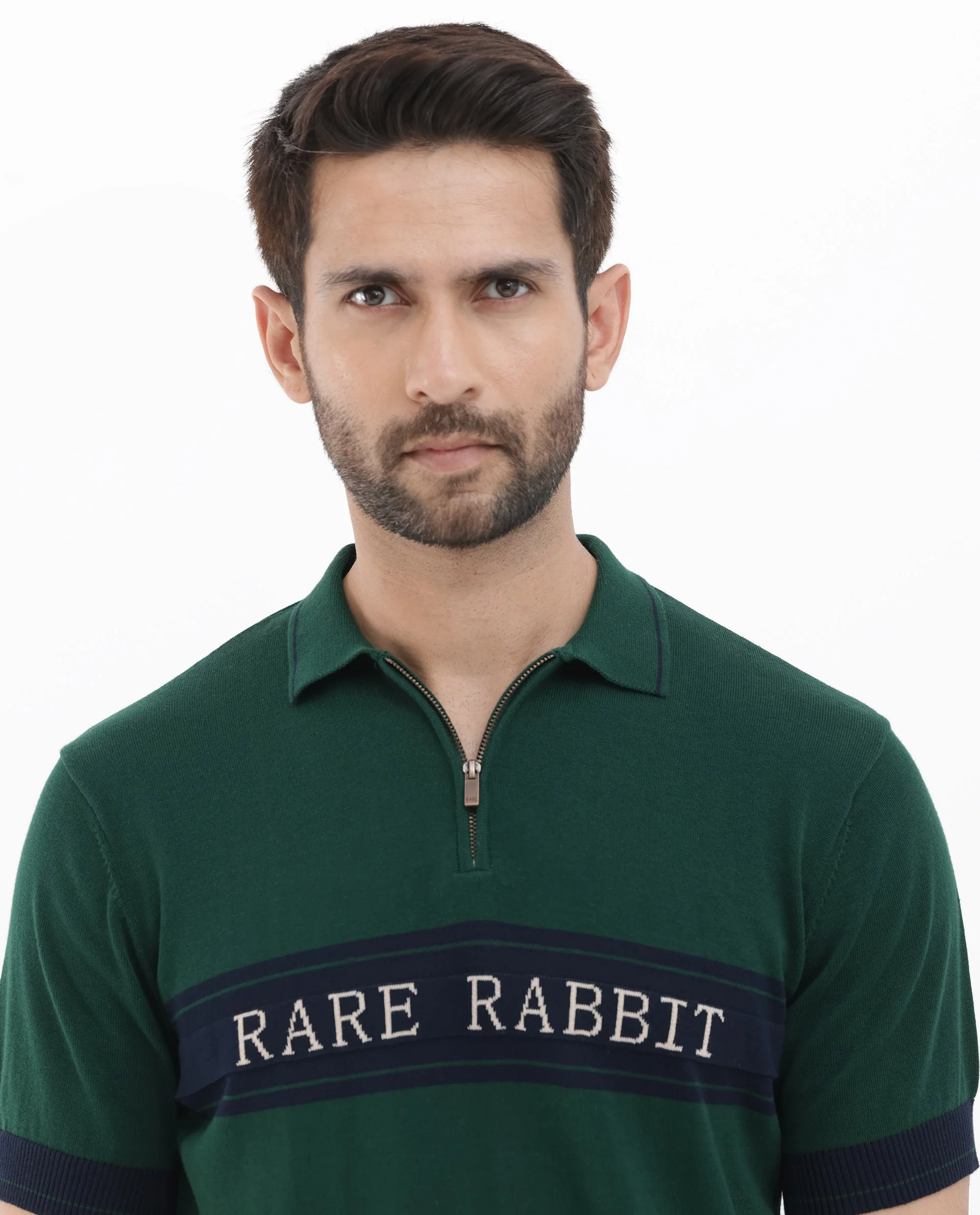 Rare Rabbit Men's Lester Green Cotton Jacquard Regular Fit Half Sleeve Polo - Image 4