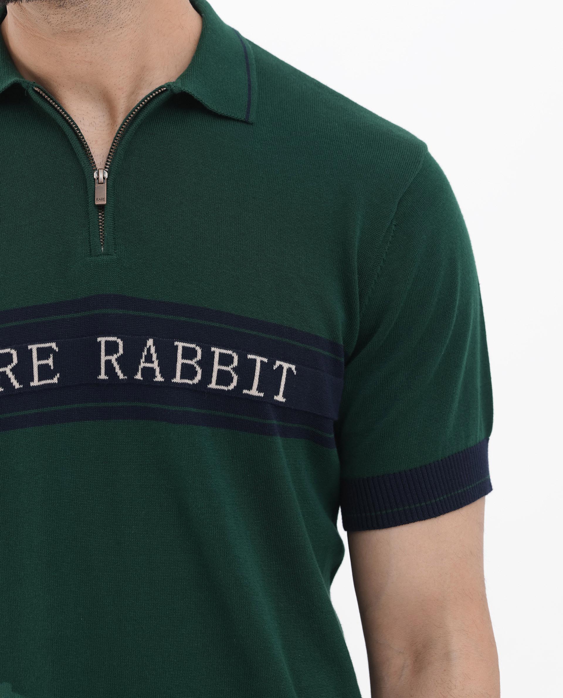 Rare Rabbit Men's Lester Green Cotton Jacquard Regular Fit Half Sleeve Polo - Image 5