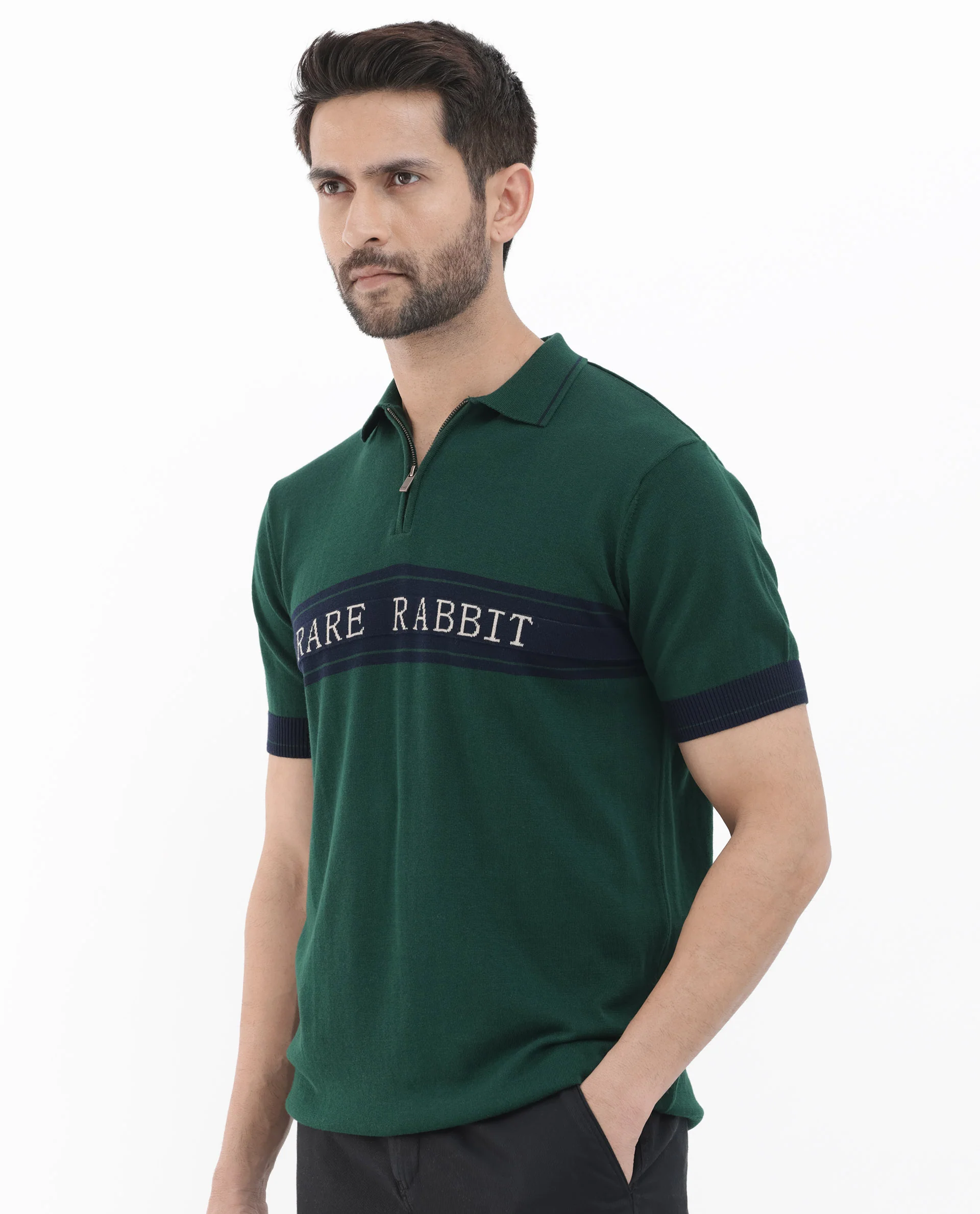 Rare Rabbit Men's Lester Green Cotton Jacquard Regular Fit Half Sleeve Polo - Image 6