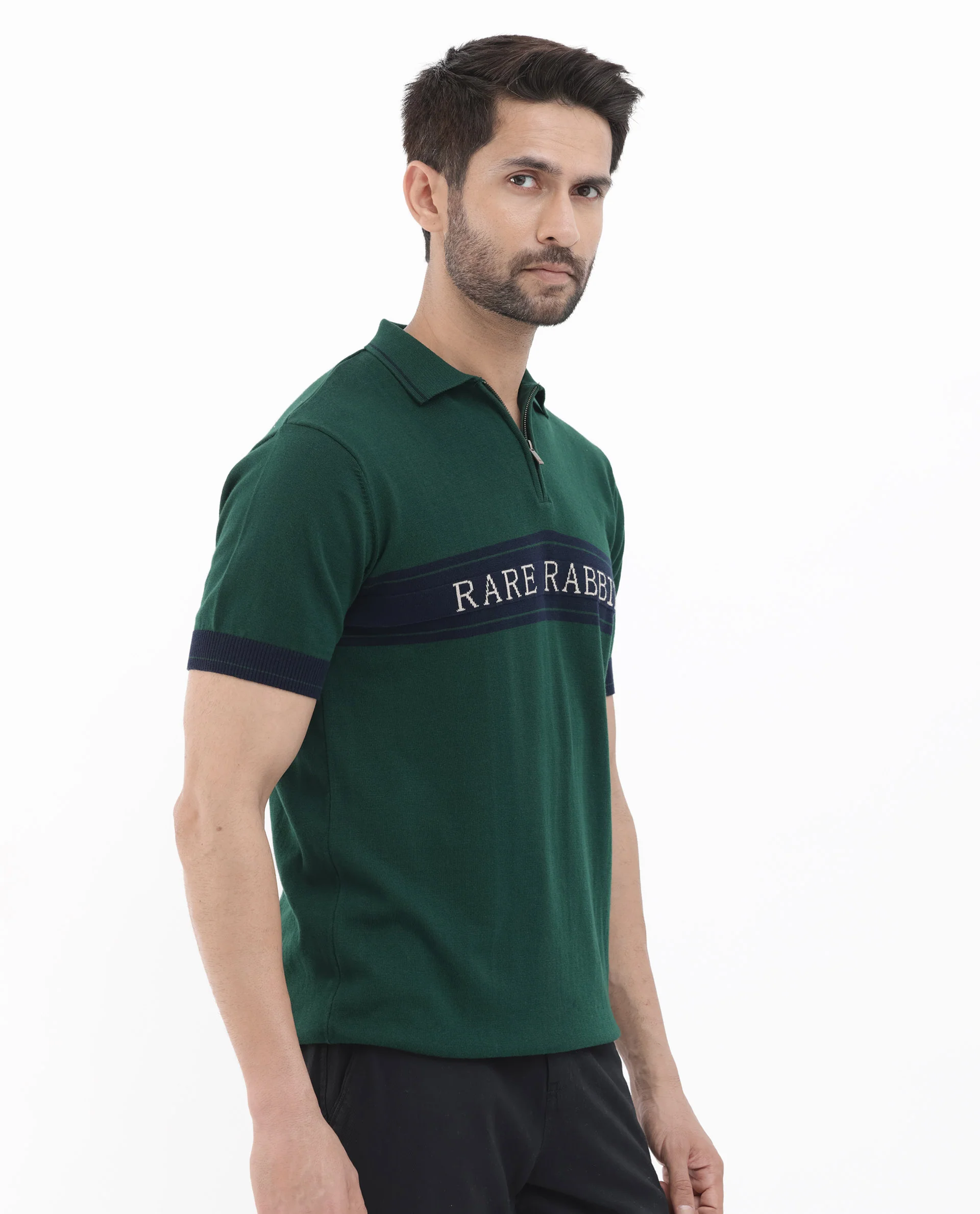 Rare Rabbit Men's Lester Green Cotton Jacquard Regular Fit Half Sleeve Polo - Image 7