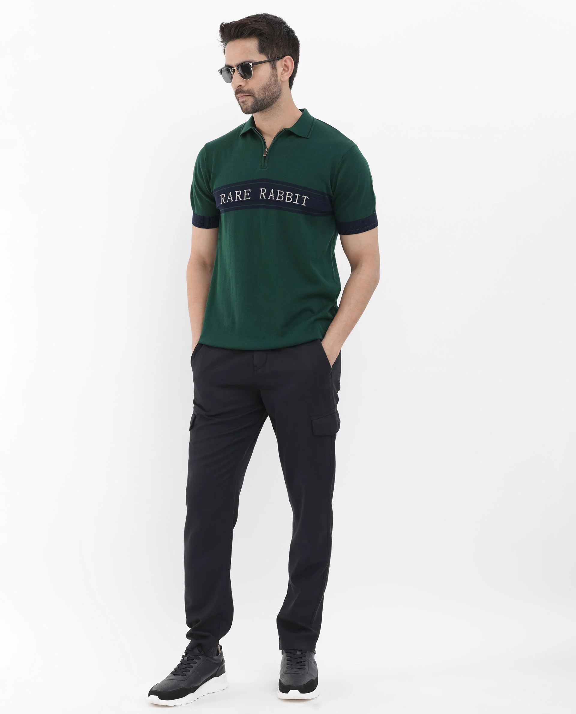 Rare Rabbit Men's Lester Green Cotton Jacquard Regular Fit Half Sleeve Polo - Image 8