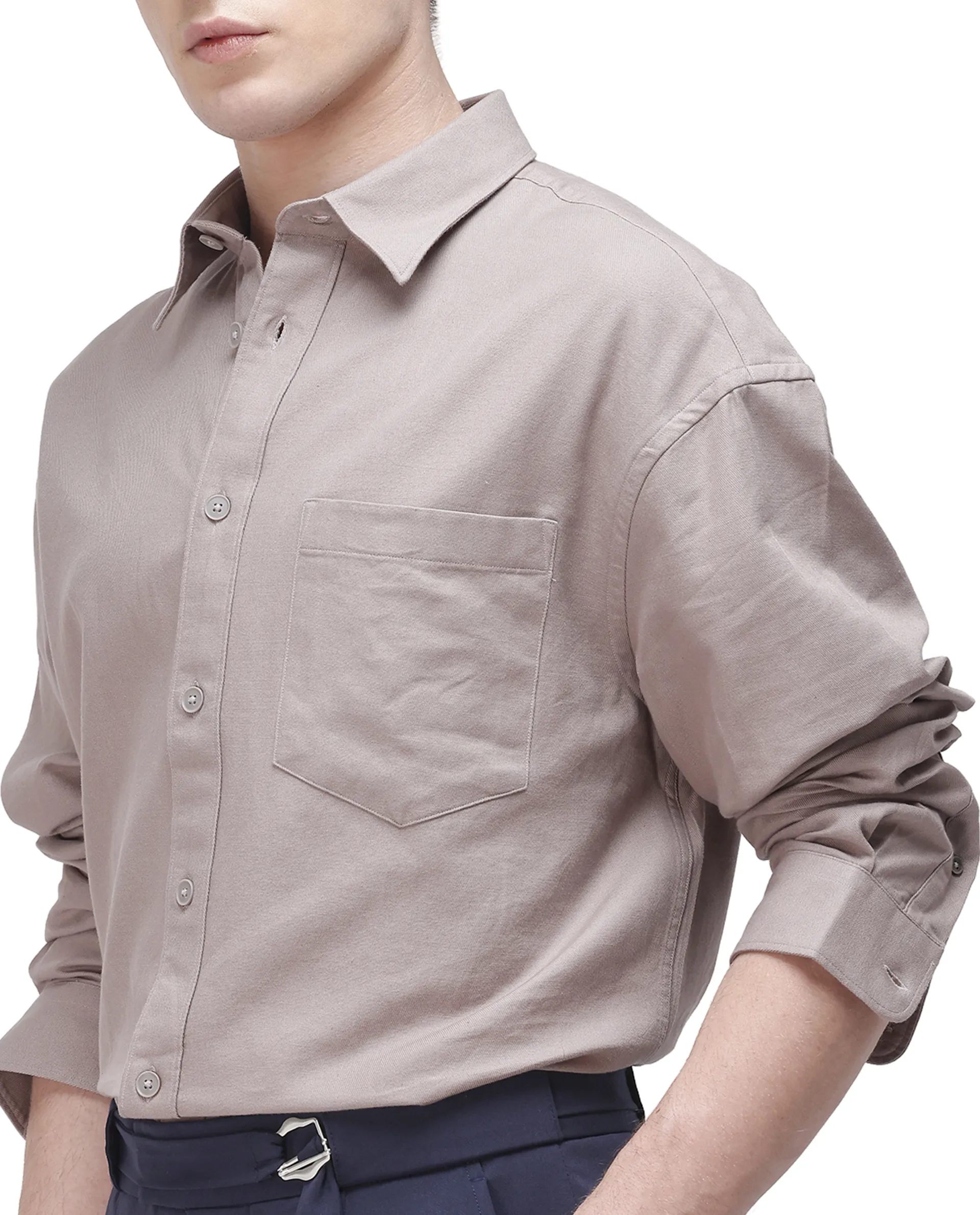 Rare Rabbit Men's Let Dark Beige Cotton Plain Boxy Fit Full Sleeve Collared Shirt - Image 3
