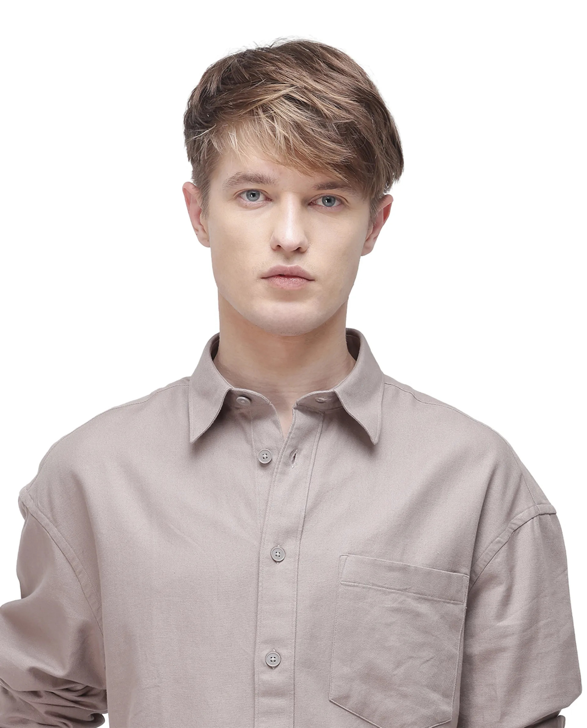 Rare Rabbit Men's Let Dark Beige Cotton Plain Boxy Fit Full Sleeve Collared Shirt - Image 4