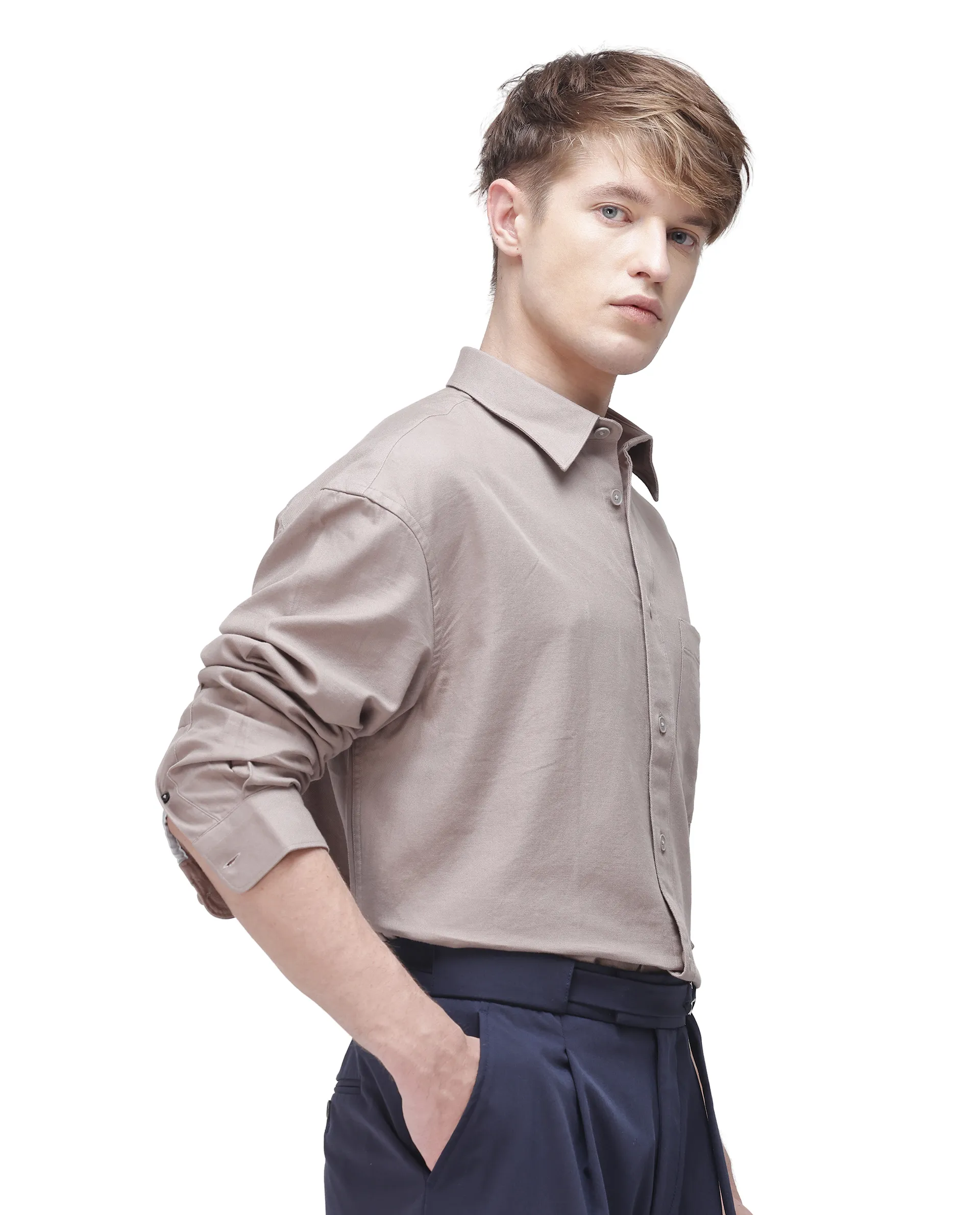 Rare Rabbit Men's Let Dark Beige Cotton Plain Boxy Fit Full Sleeve Collared Shirt - Image 5