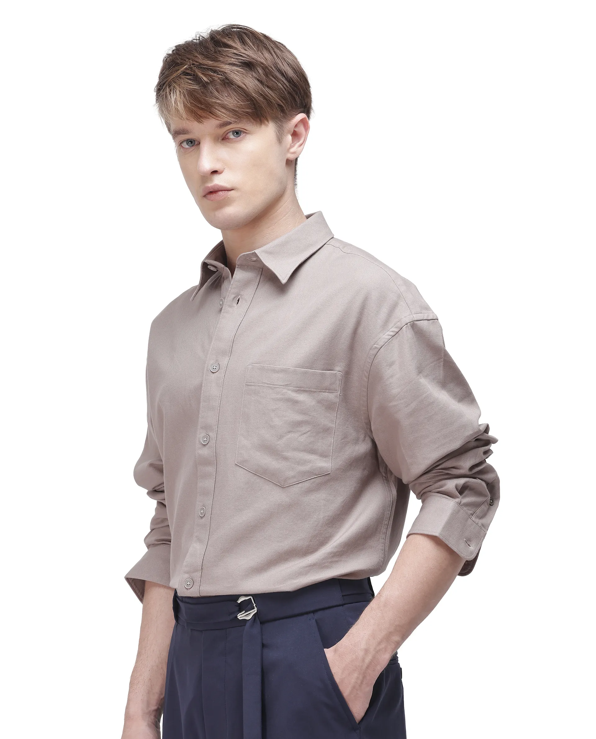 Rare Rabbit Men's Let Dark Beige Cotton Plain Boxy Fit Full Sleeve Collared Shirt - Image 6