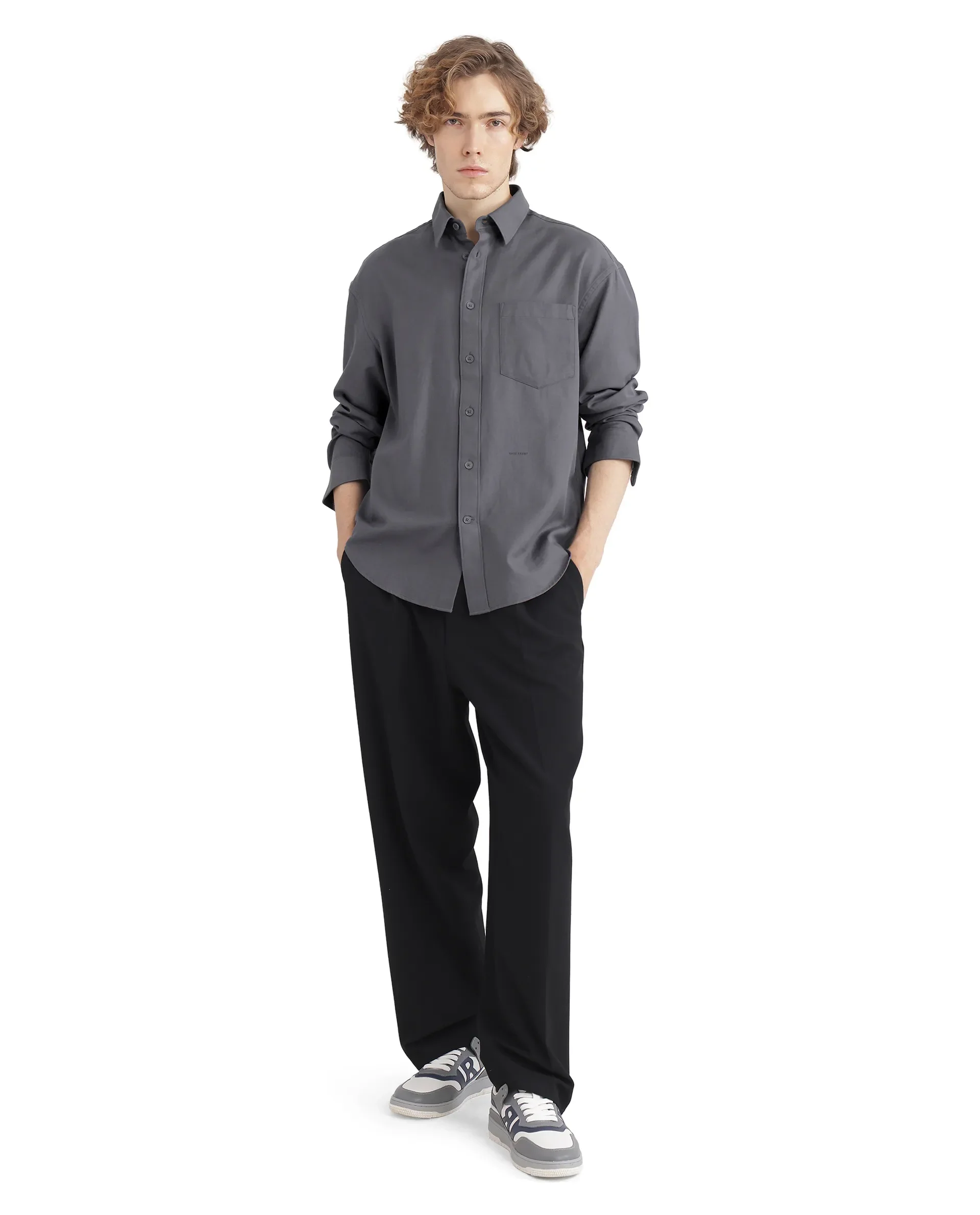 Rare Rabbit Men's Let Dark Grey Cotton Blend Plain Boxy Fit Full Sleeve Collared Shirt - Image 3
