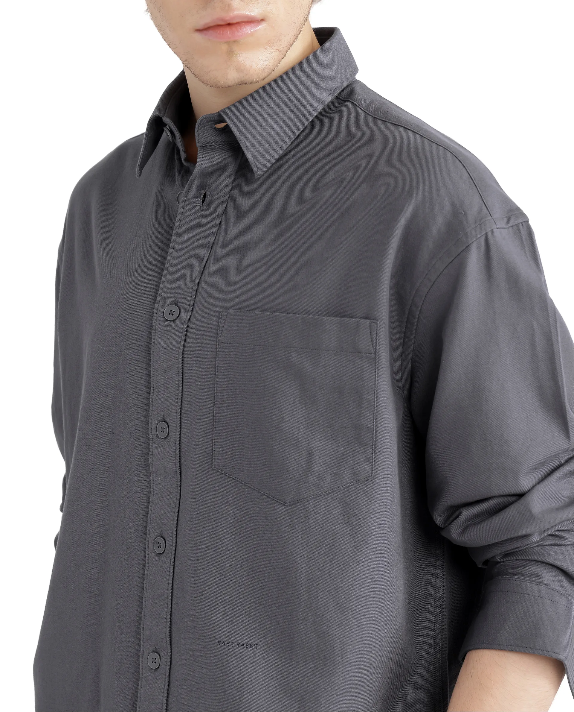 Rare Rabbit Men's Let Dark Grey Cotton Blend Plain Boxy Fit Full Sleeve Collared Shirt - Image 7