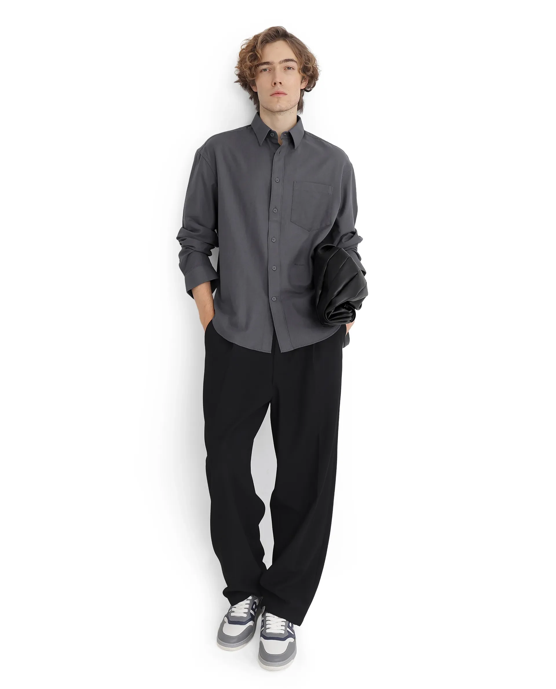 Rare Rabbit Men's Let Dark Grey Cotton Blend Plain Boxy Fit Full Sleeve Collared Shirt - Image 8