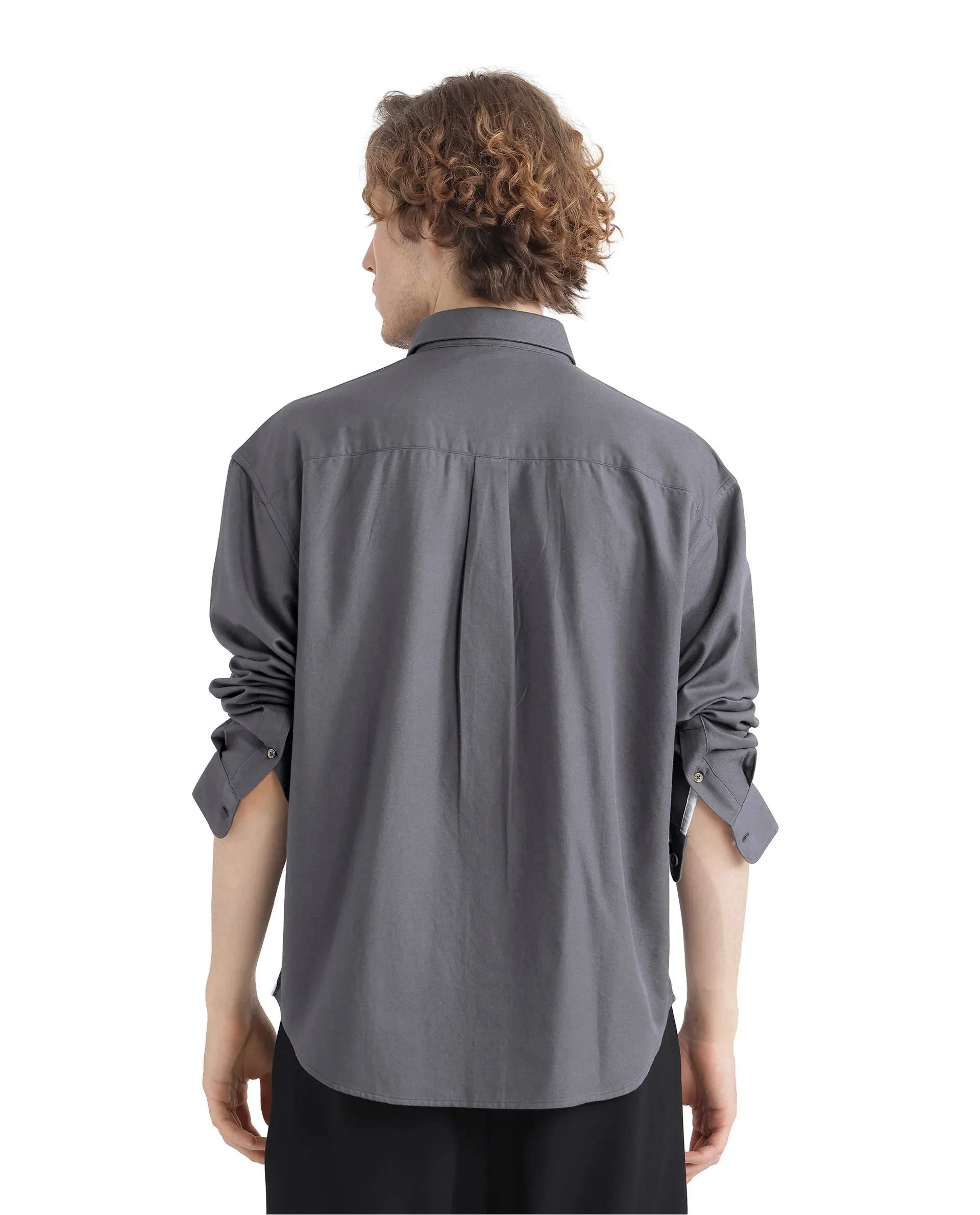 Rare Rabbit Men's Let Dark Grey Cotton Blend Plain Boxy Fit Full Sleeve Collared Shirt - Image 9