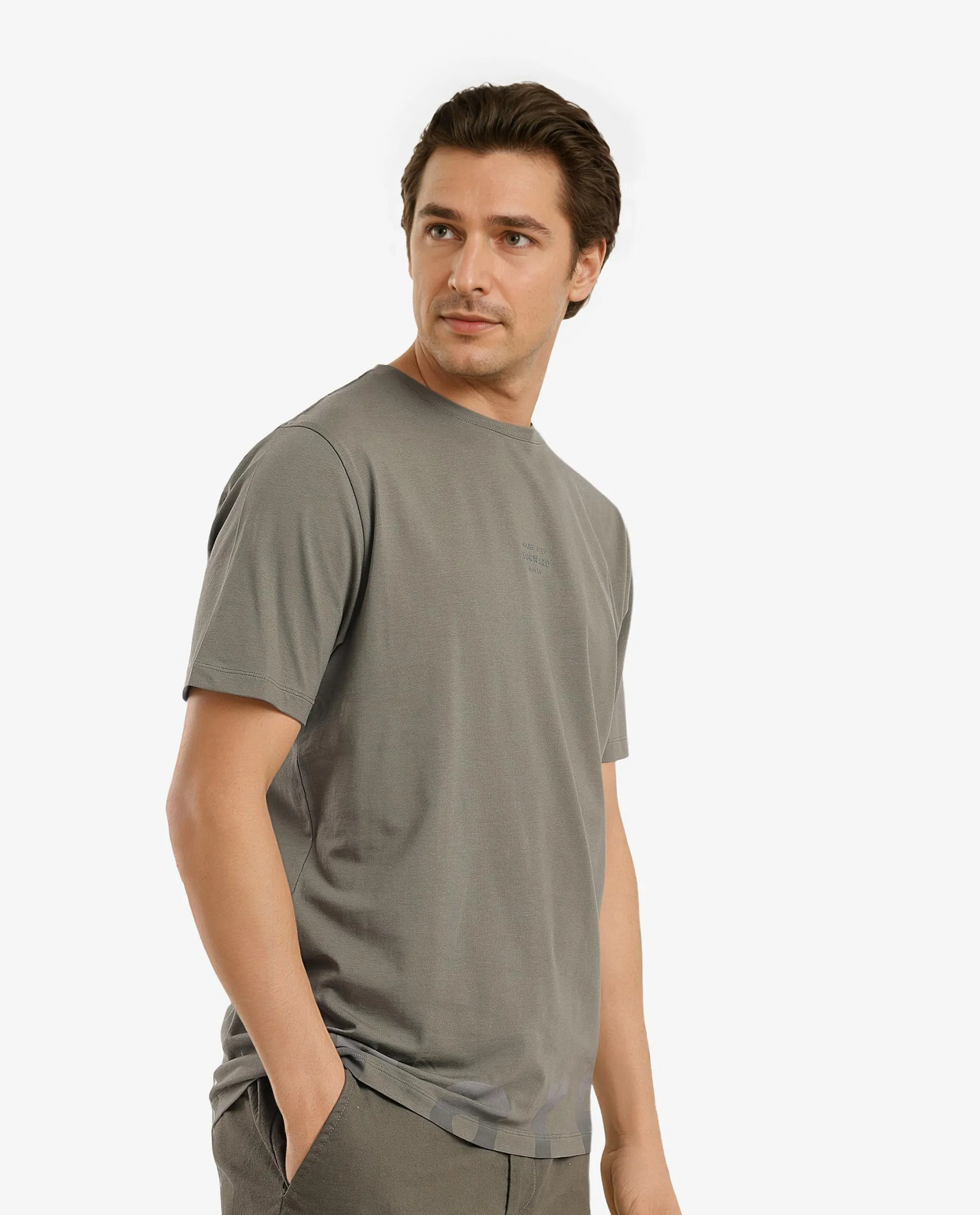 Rare Rabbit Men's Let Dusky Green Cotton Blend Graphic Print Regular Fit Half Sleeve Crew Neck T-Shirt - Image 2