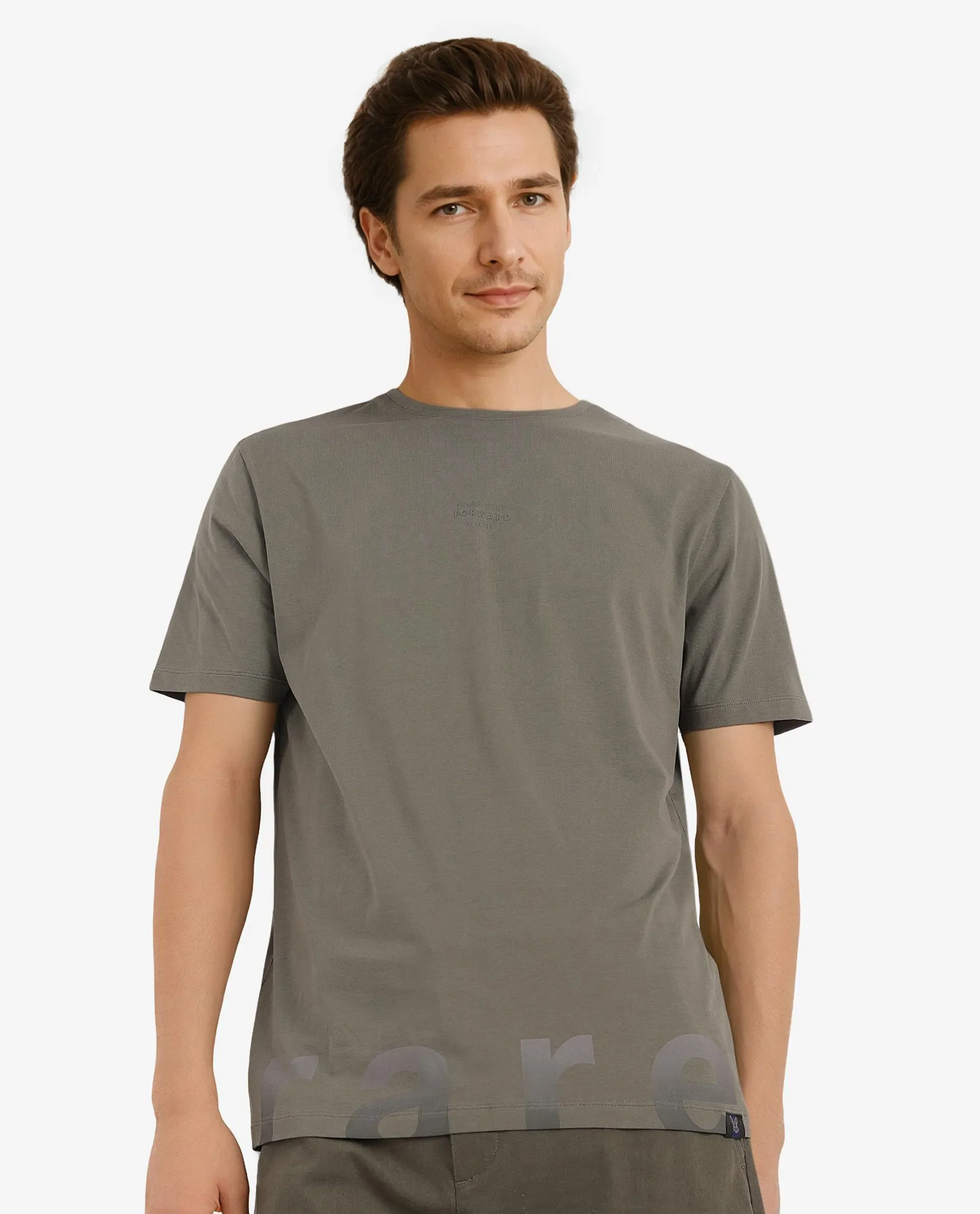 Rare Rabbit Men's Let Dusky Green Cotton Blend Graphic Print Regular Fit Half Sleeve Crew Neck T-Shirt - Image 6