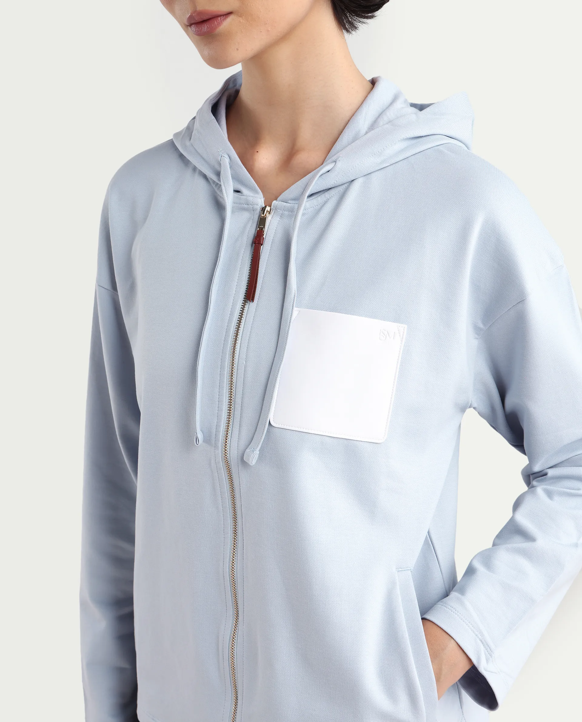 Rareism Women's Leth Light Blue Cotton Blend Hooded Plain Relaxed Fit Sweatshirt - Image 4