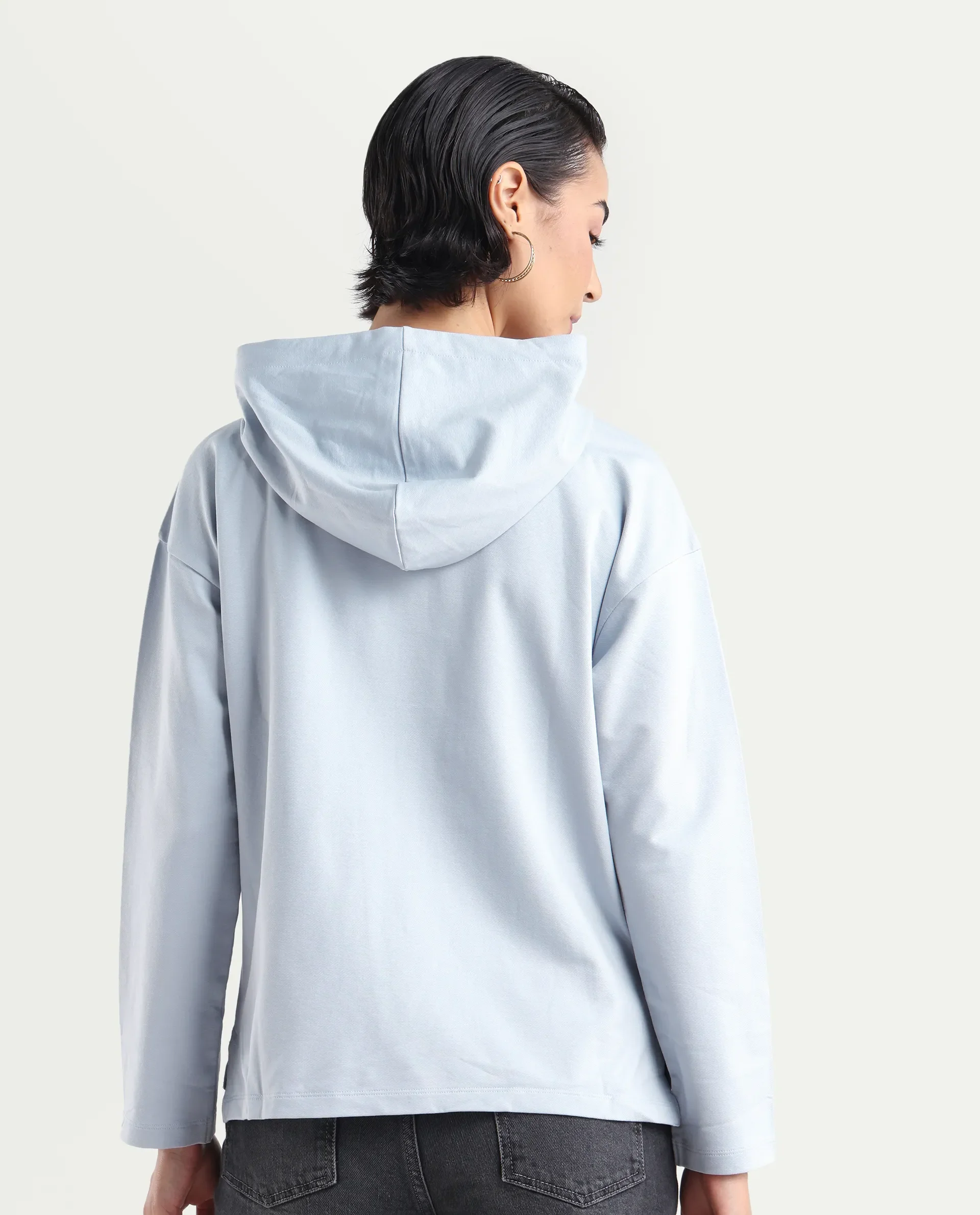 Rareism Women's Leth Light Blue Cotton Blend Hooded Plain Relaxed Fit Sweatshirt - Image 7