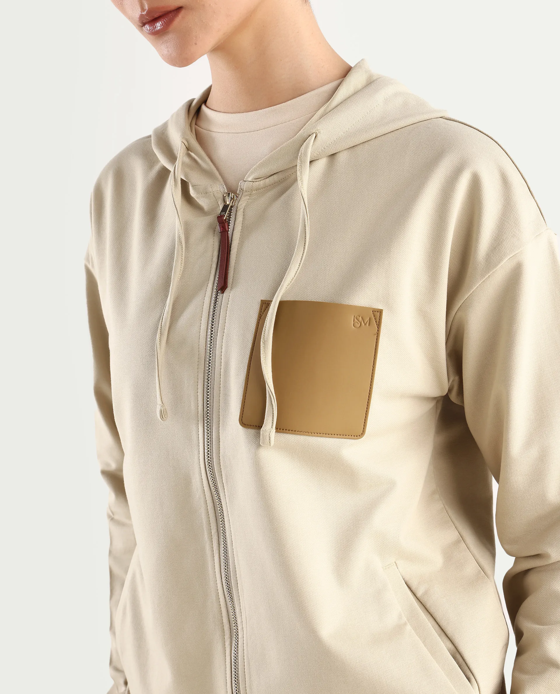 Rareism Women's Leth Light Brown Cotton Blend Hooded Plain Relaxed Fit Sweatshirt - Image 4