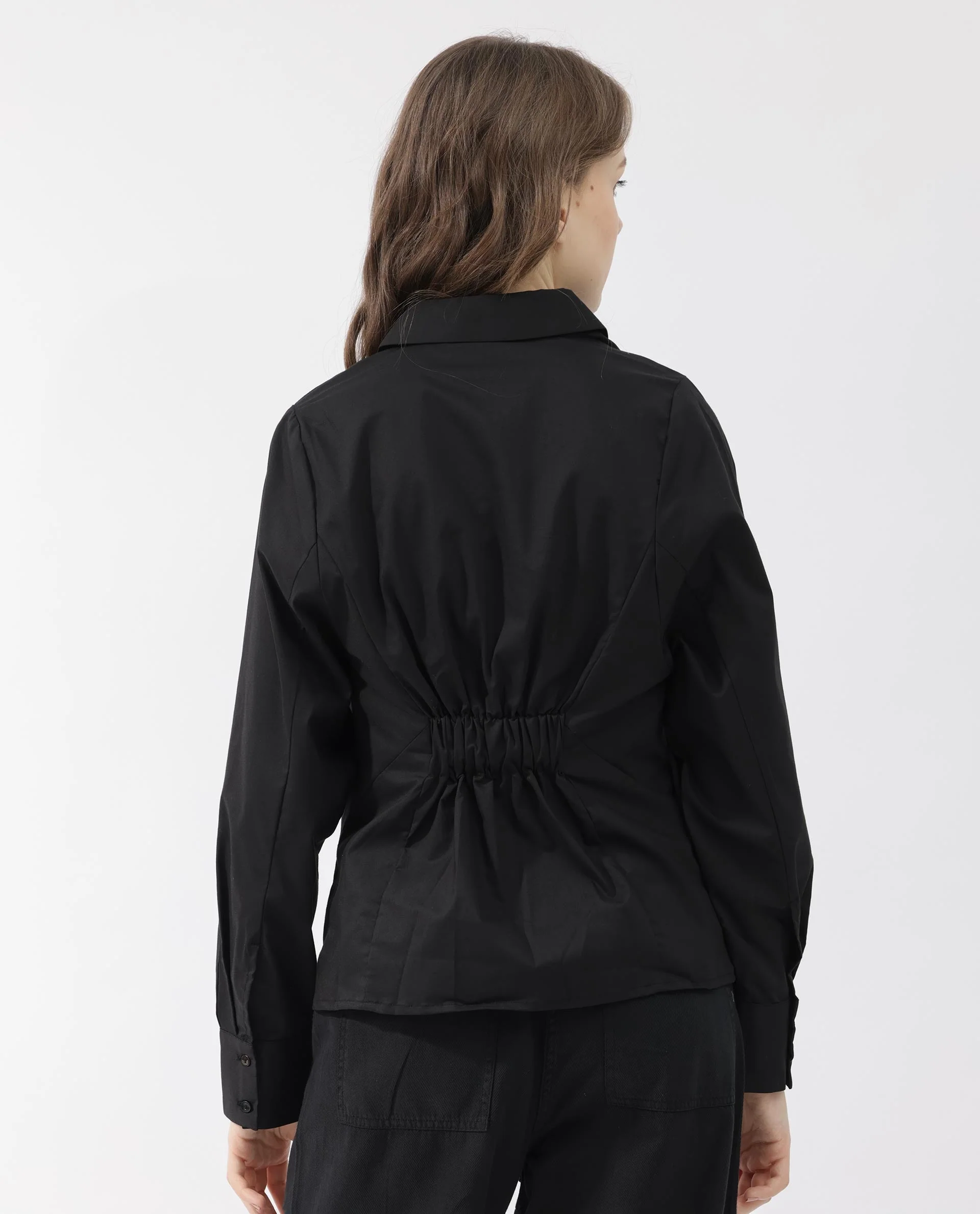 Rareism Women's Letizia Black Cotton Blend Spread Collar Plain Relaxed Fit Shirt - Image 11