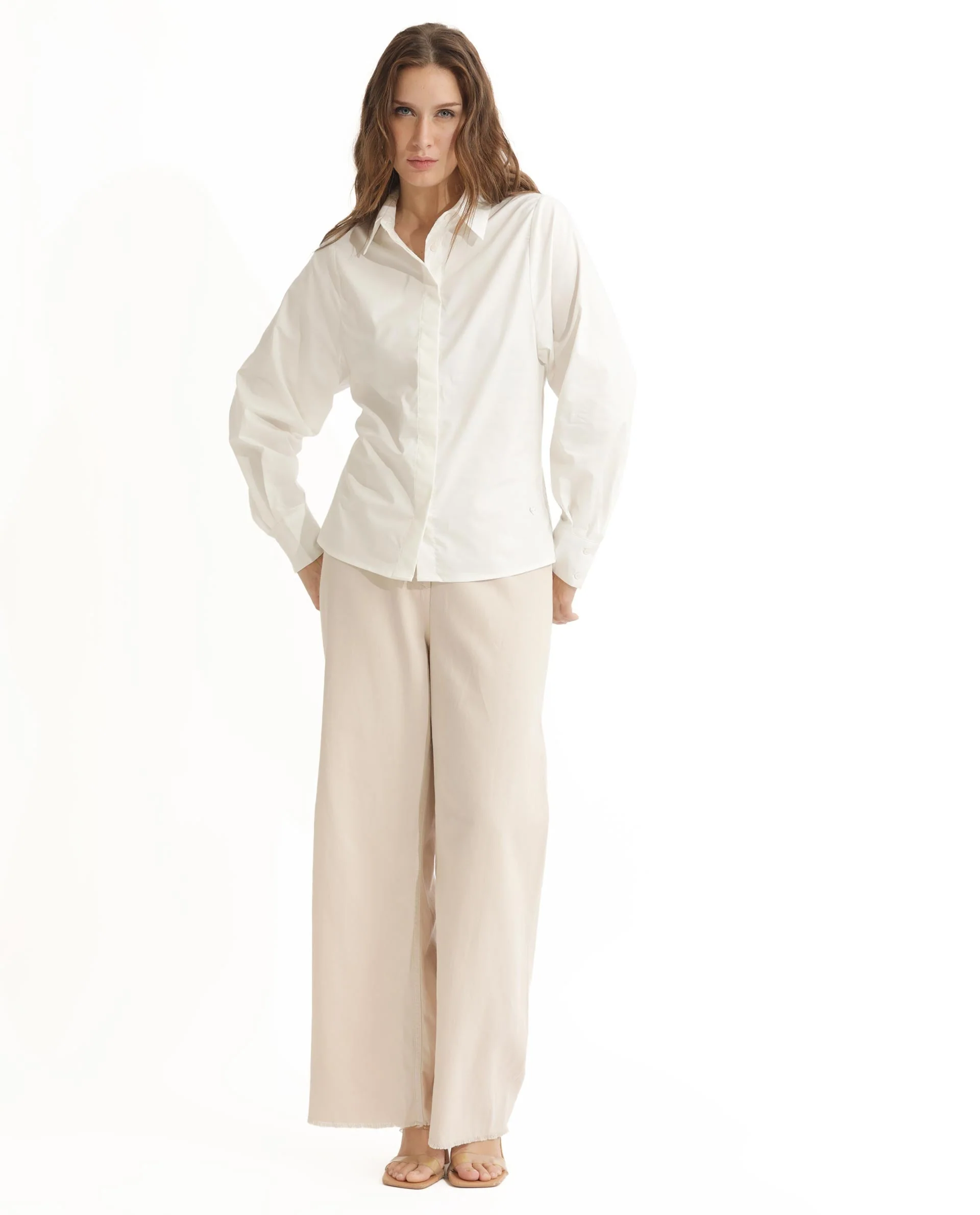 Rareism Women's Letizia Off White Cotton Blend Spread Collar Plain Relaxed Fit Shirt - Image 2