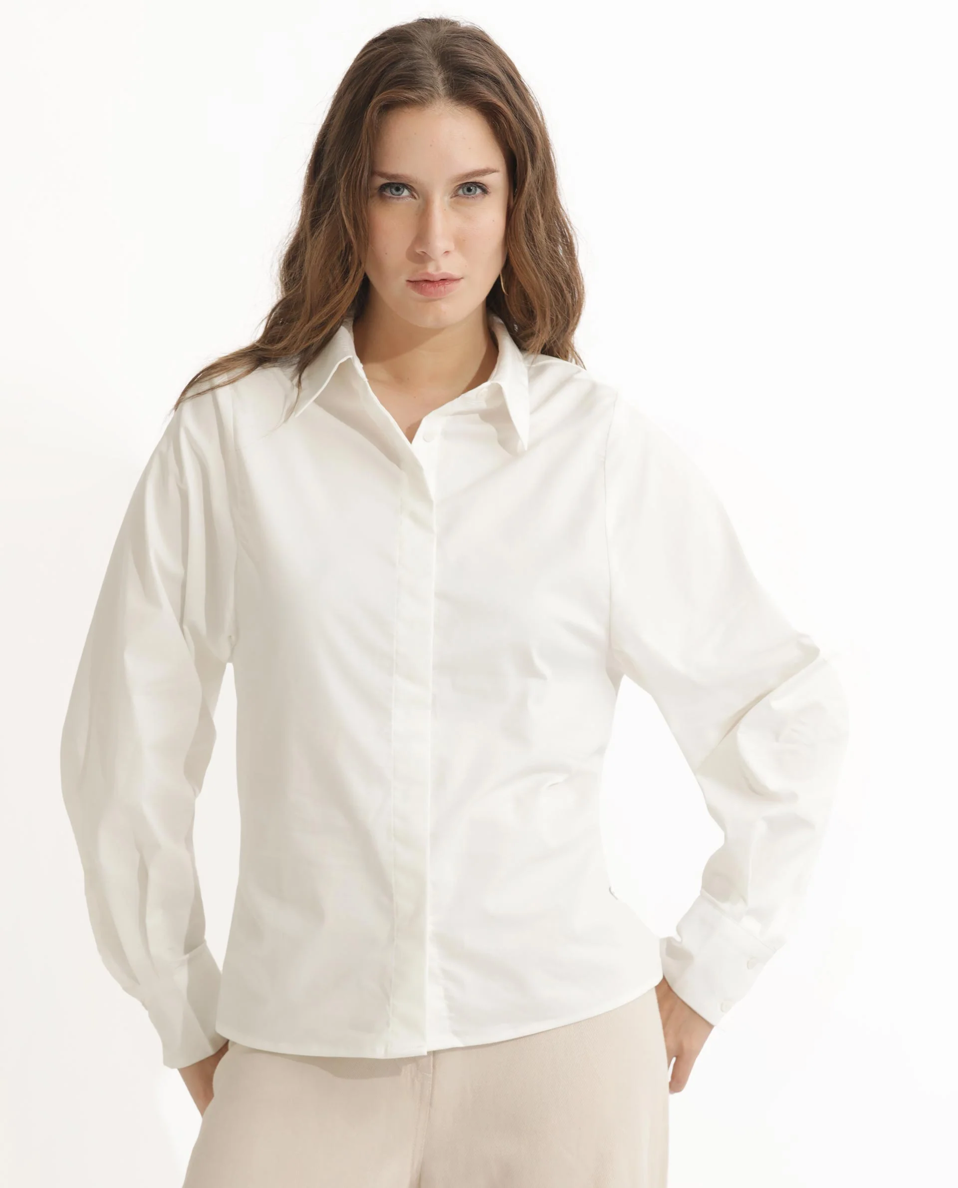 Rareism Women's Letizia Off White Cotton Blend Spread Collar Plain Relaxed Fit Shirt - Image 4