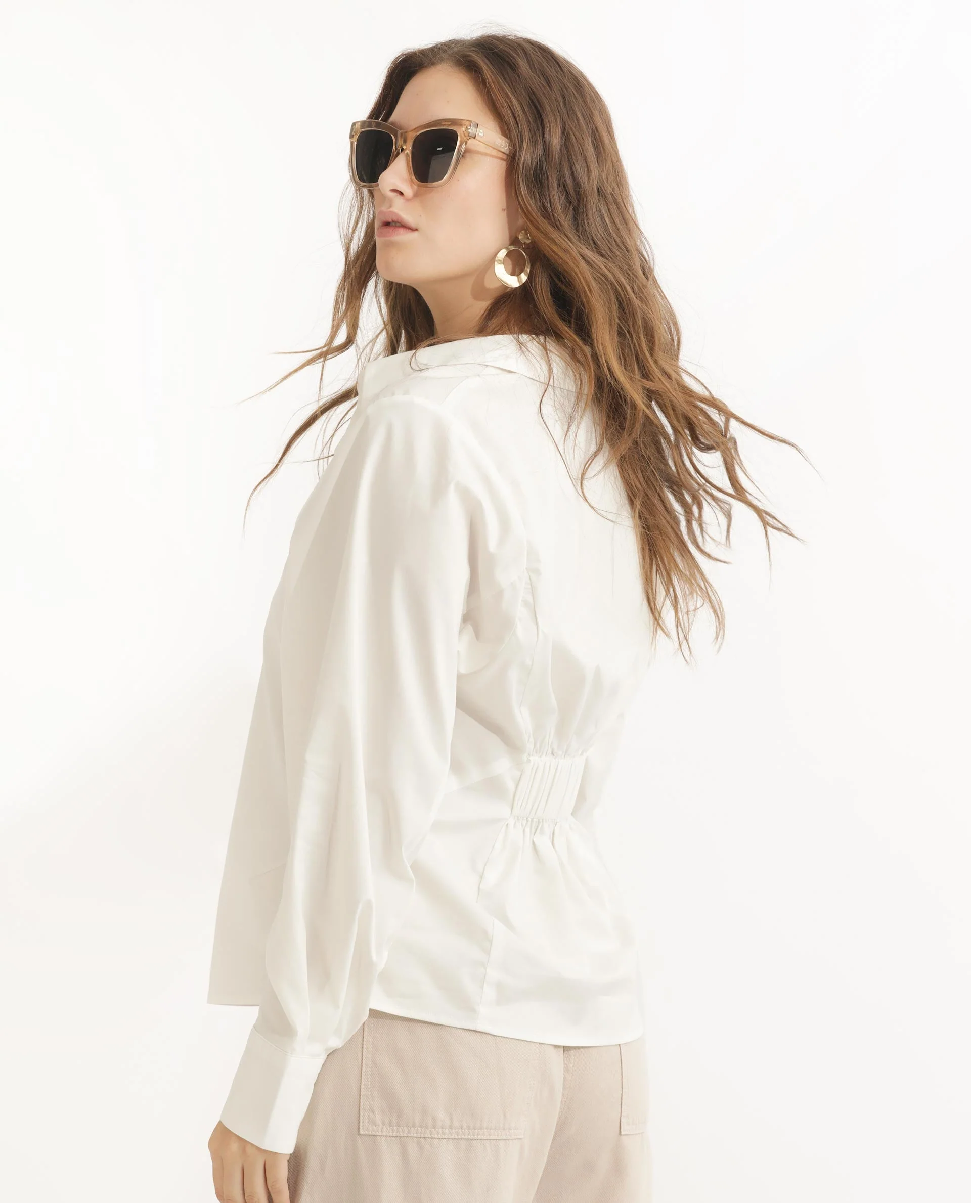 Rareism Women's Letizia Off White Cotton Blend Spread Collar Plain Relaxed Fit Shirt - Image 9