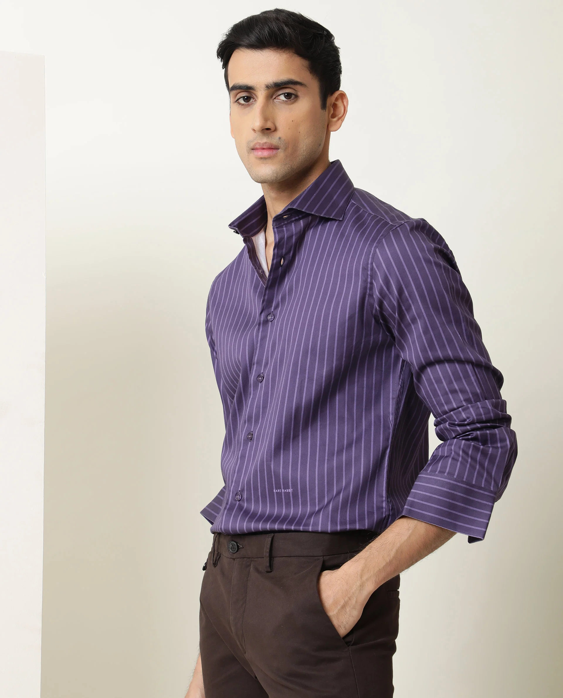 Rare Rabbit Men's Leto Purple Cotton Striped Print Tailored Fit Full Sleeve Collared Shirt - Image 6