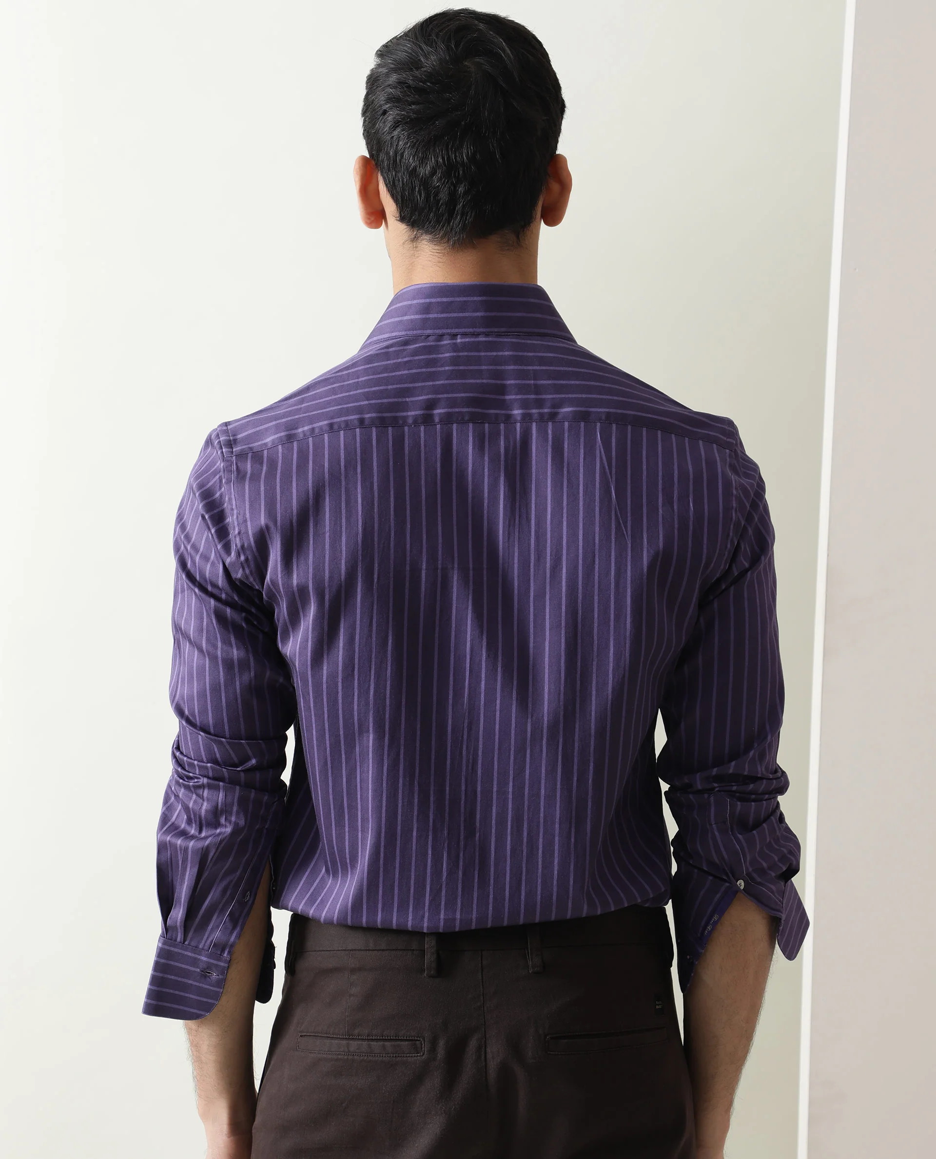 Rare Rabbit Men's Leto Purple Cotton Striped Print Tailored Fit Full Sleeve Collared Shirt - Image 8