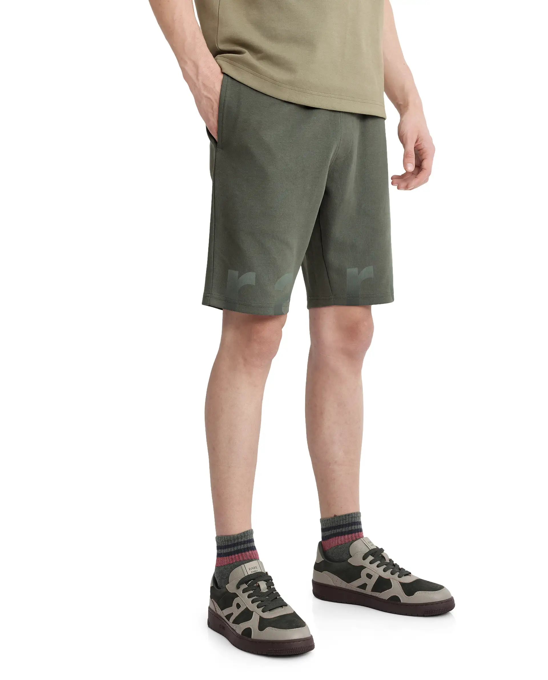 Rare Rabbit Men's Lets Dusky Green Cotton Graphic Print Regular Fit Shorts - Image 5