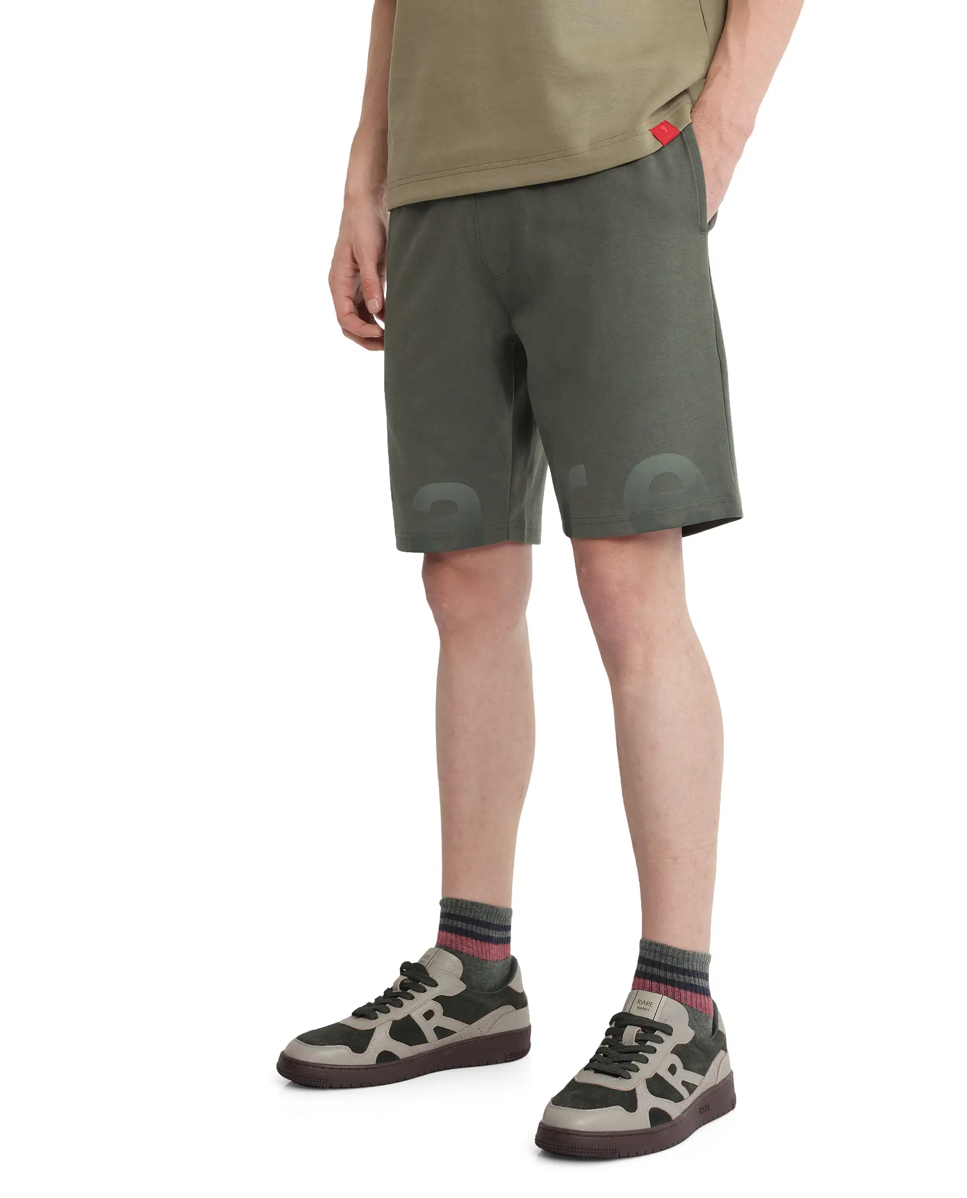 Rare Rabbit Men's Lets Dusky Green Cotton Graphic Print Regular Fit Shorts - Image 7